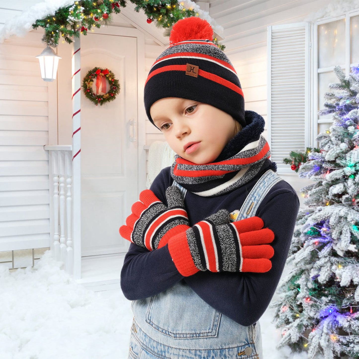 Kids Winter Warm Knitted Hat Scarf Gloves Set