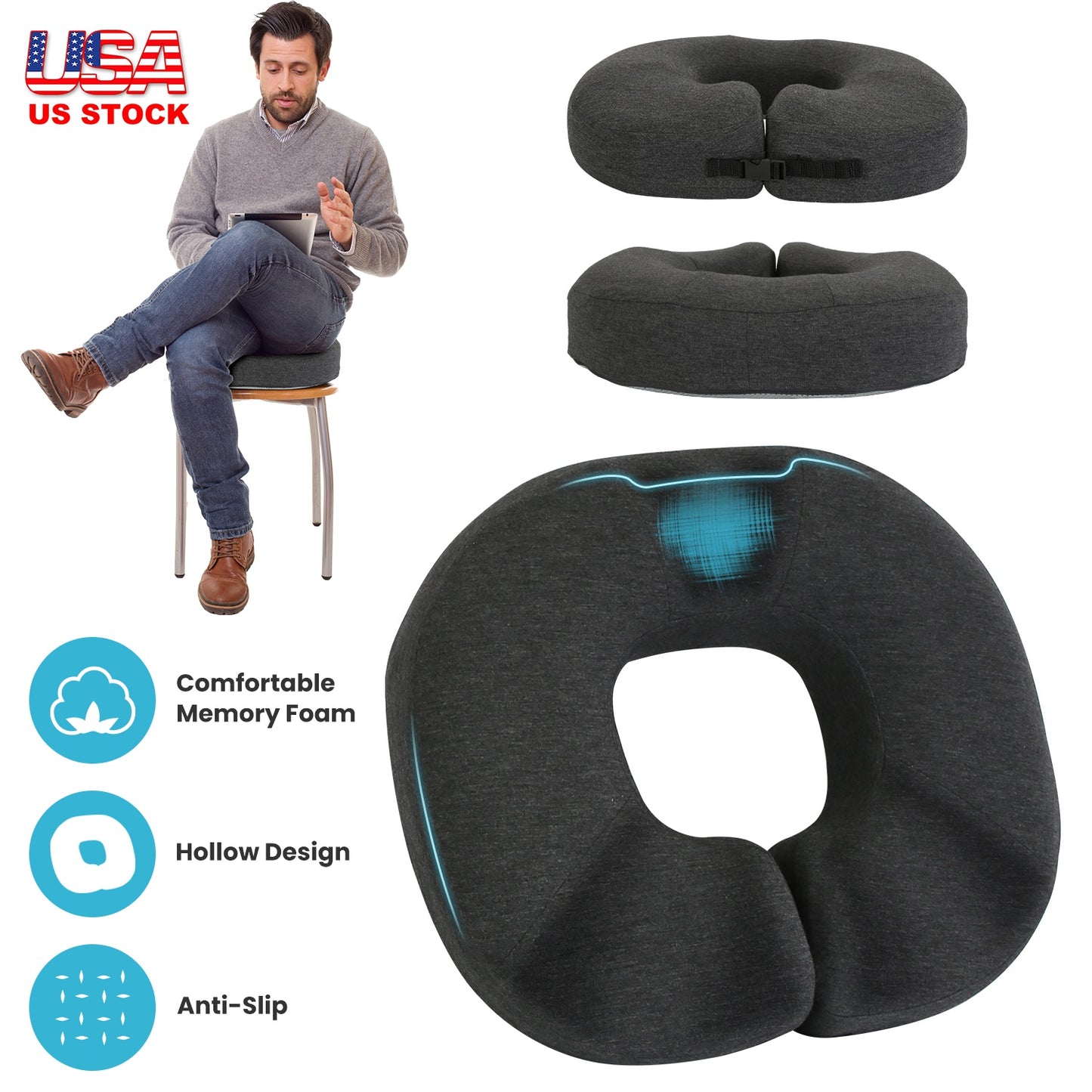 Donut Pillow Seat Cushion Memory Foam Donut Chair Cushions Ergonomic Seat Cushion Pad for Coccyx Prostate Sciatica Pelvic Floor Pressure Sores Office