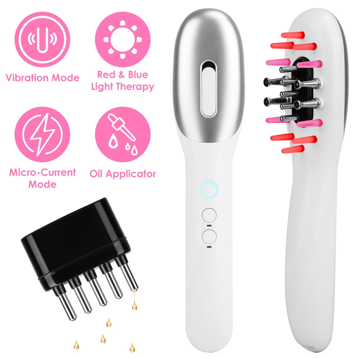Electric Scalp Massage Comb Microcurrent Hair Brush Handheld Head Scratcher Massager Hair Oil Applicator with Vibration Micro-Current Mode Red & Blue