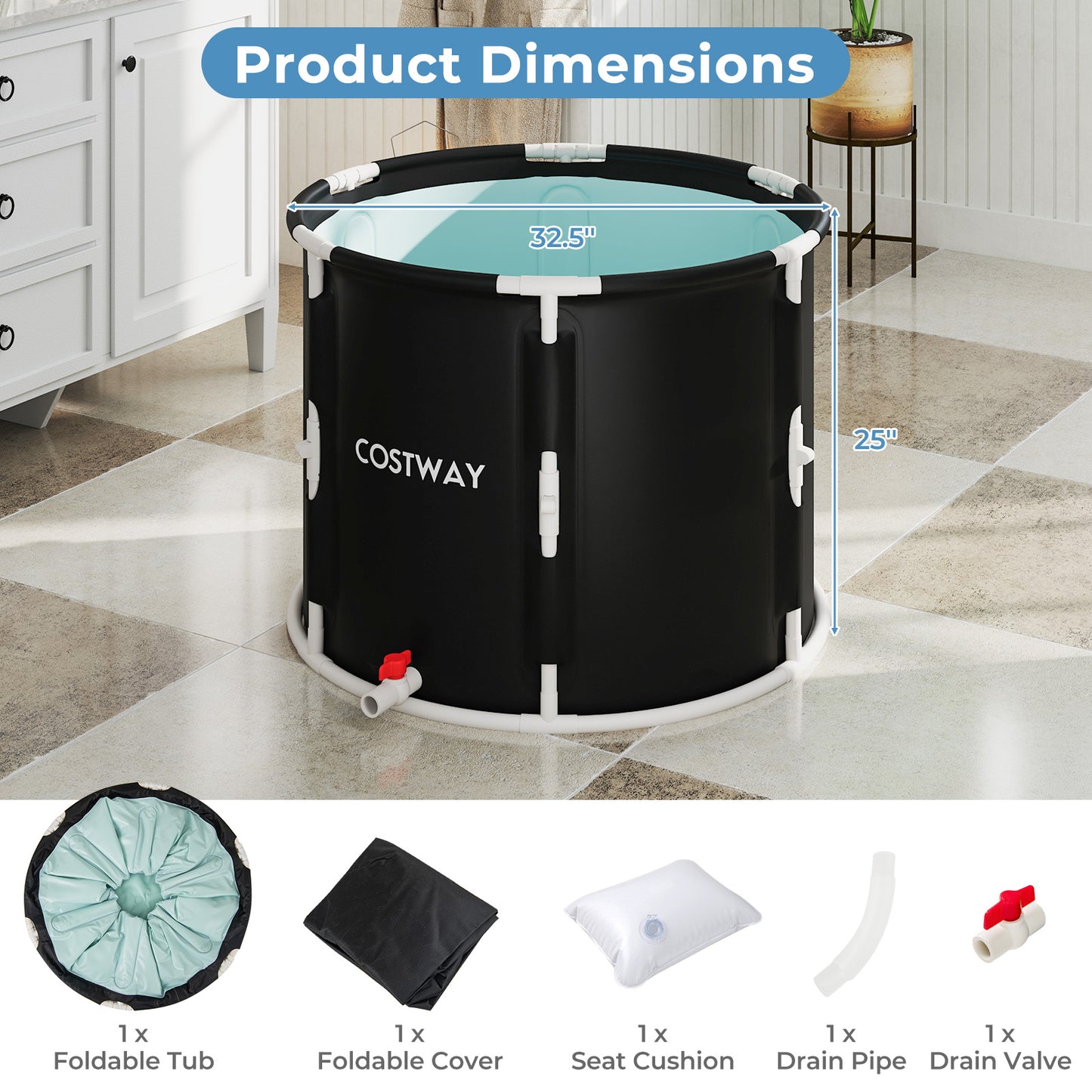 66 Gal Foldable Ice Bath Tub with Lid for Adult