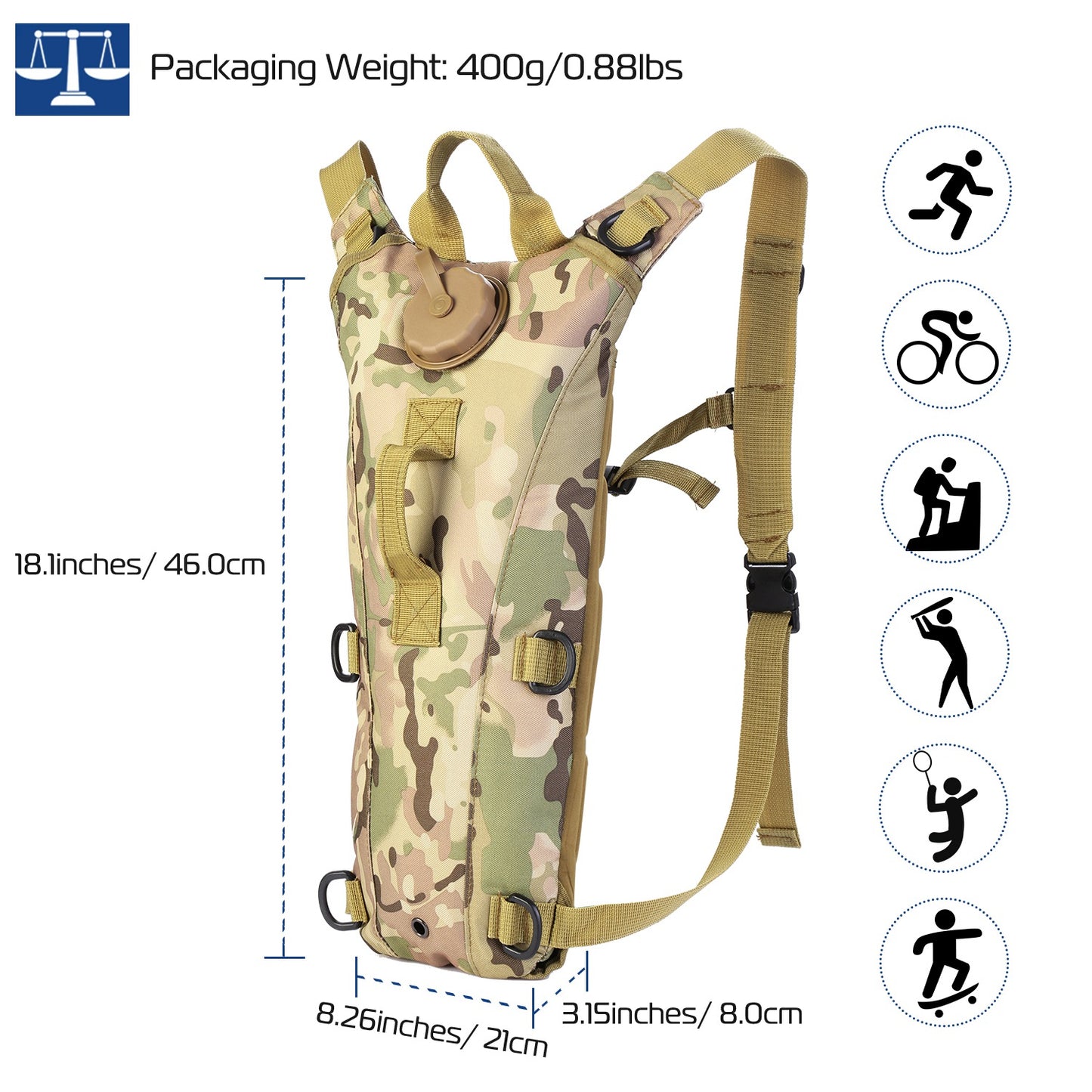 Tactical Hydration Pack with 3L Water Bladder