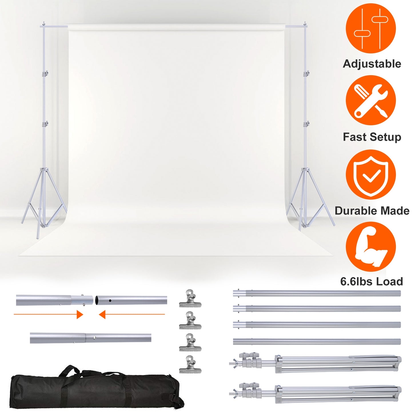 Backdrop Stand 6.5x10ft Adjustable Photography Support System