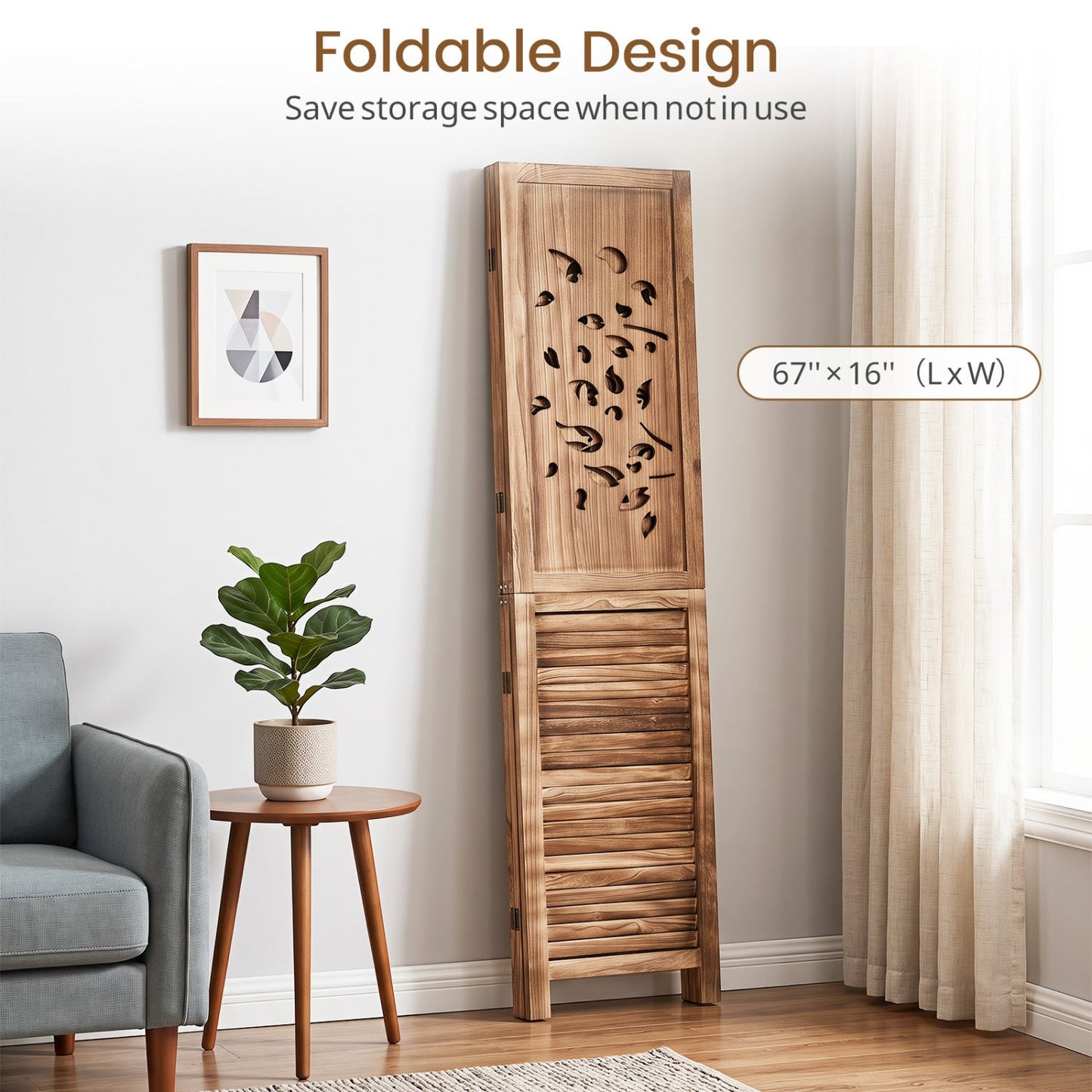 3-Panel Folding Room Divider 67" with Tree Cutout Design