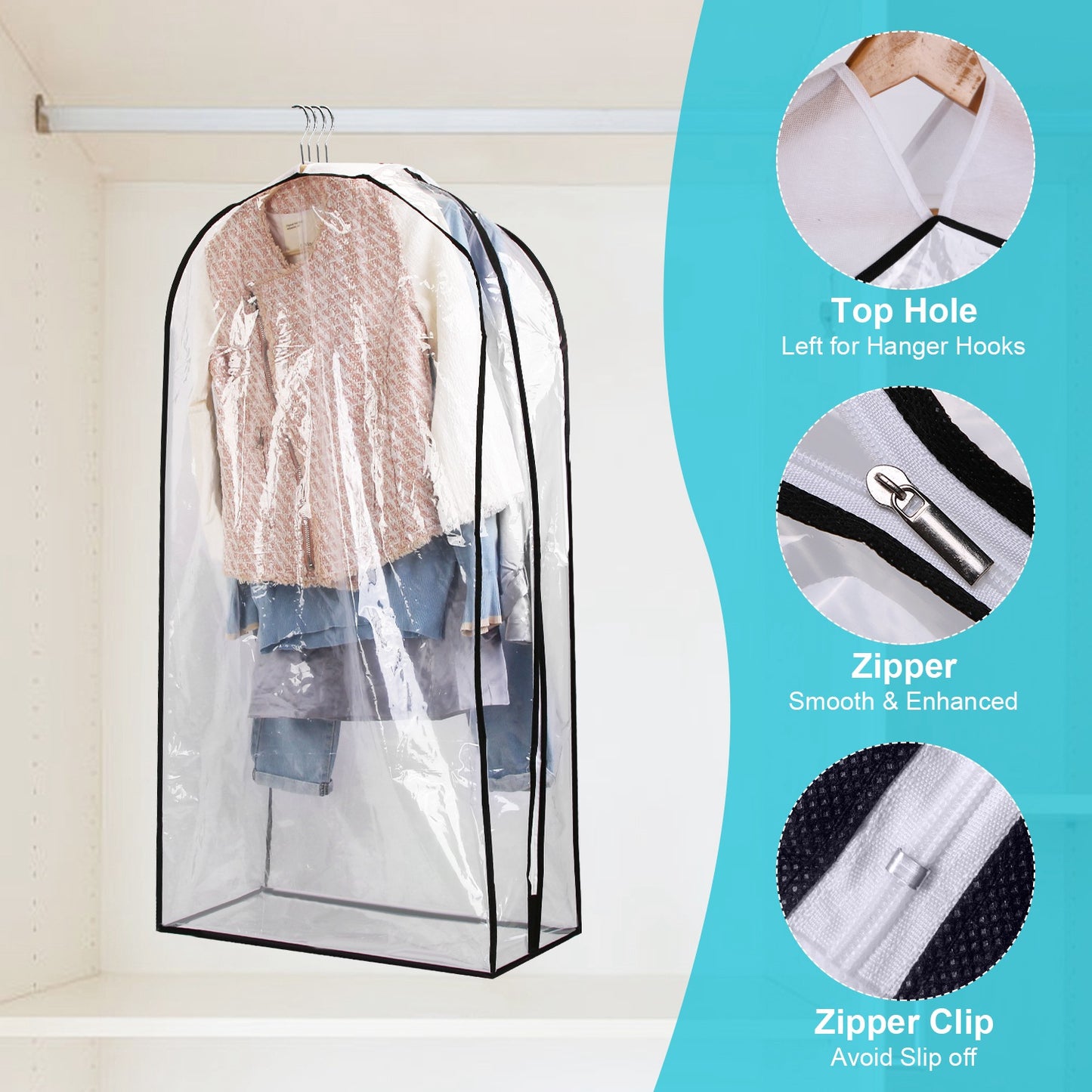 Hanging Garment Bags 60 Inch - 5 Pack Clear Dustproof Storage