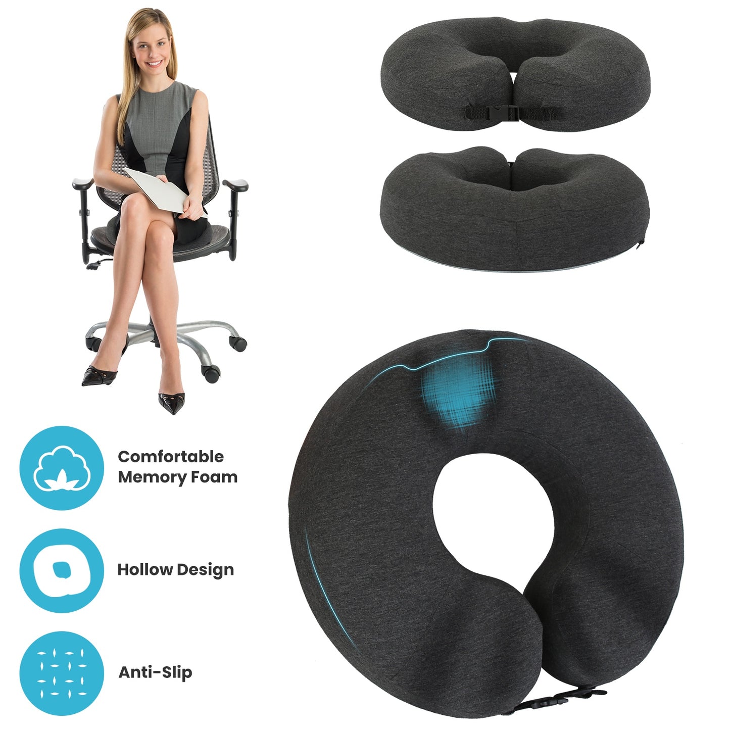 Donut Pillow Seat Cushion Memory Foam Donut Chair Cushions Ergonomic Seat Cushion Pad for Coccyx Prostate Sciatica Pelvic Floor Pressure Sores Office