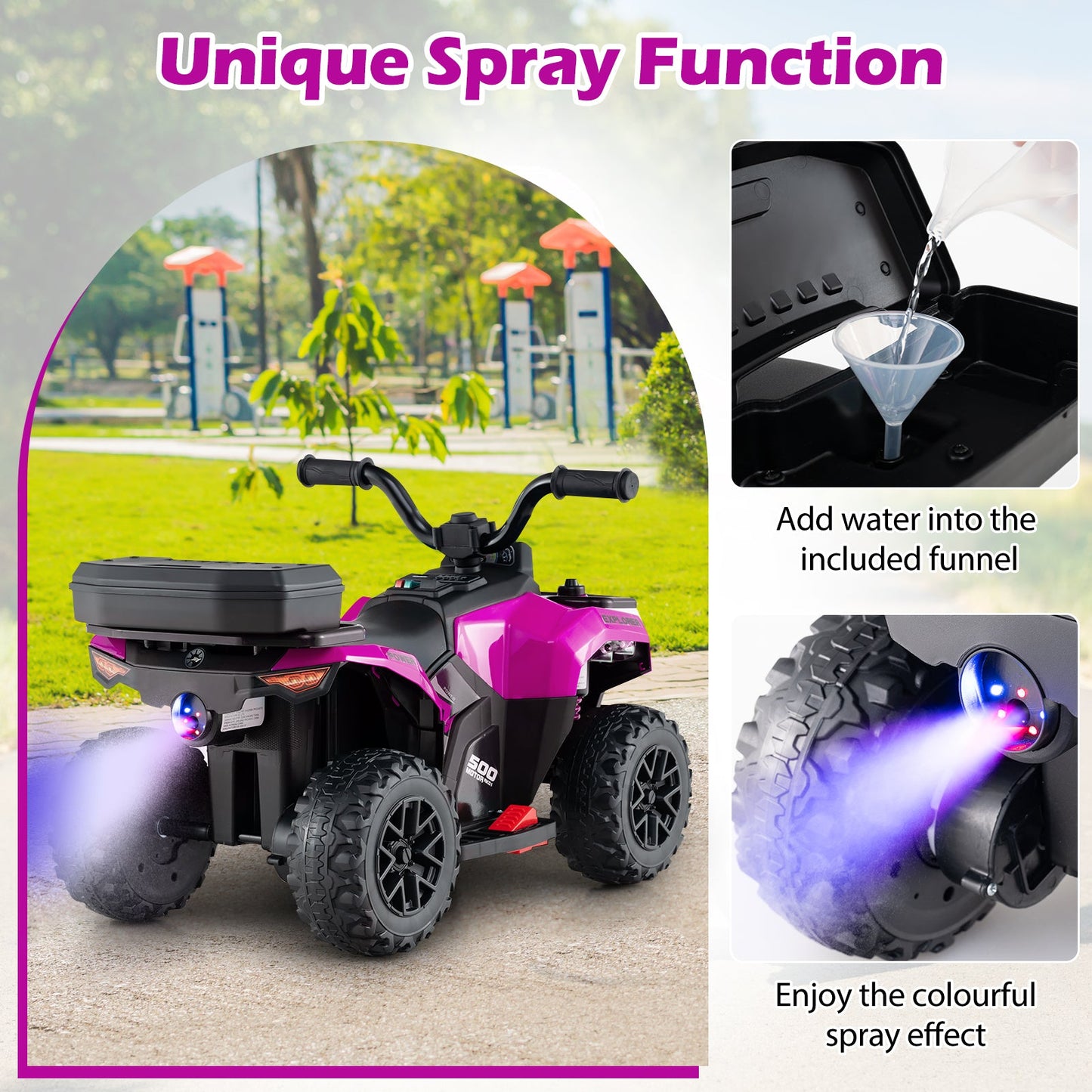 6V Kids Ride On ATV with Spray Function and Storage Box with Music