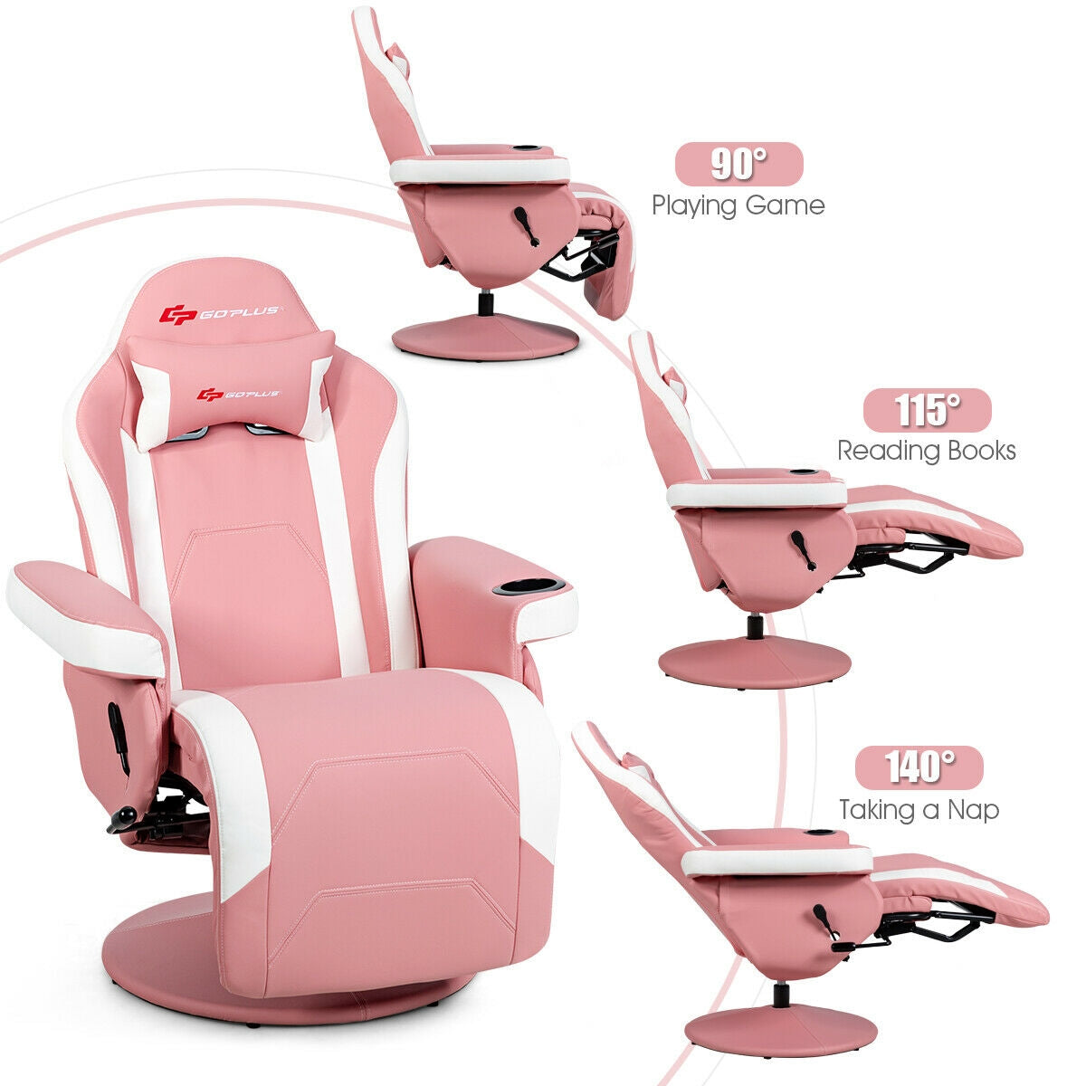 Massage Gaming Chair with Footrest and Lumbar Support - Pink