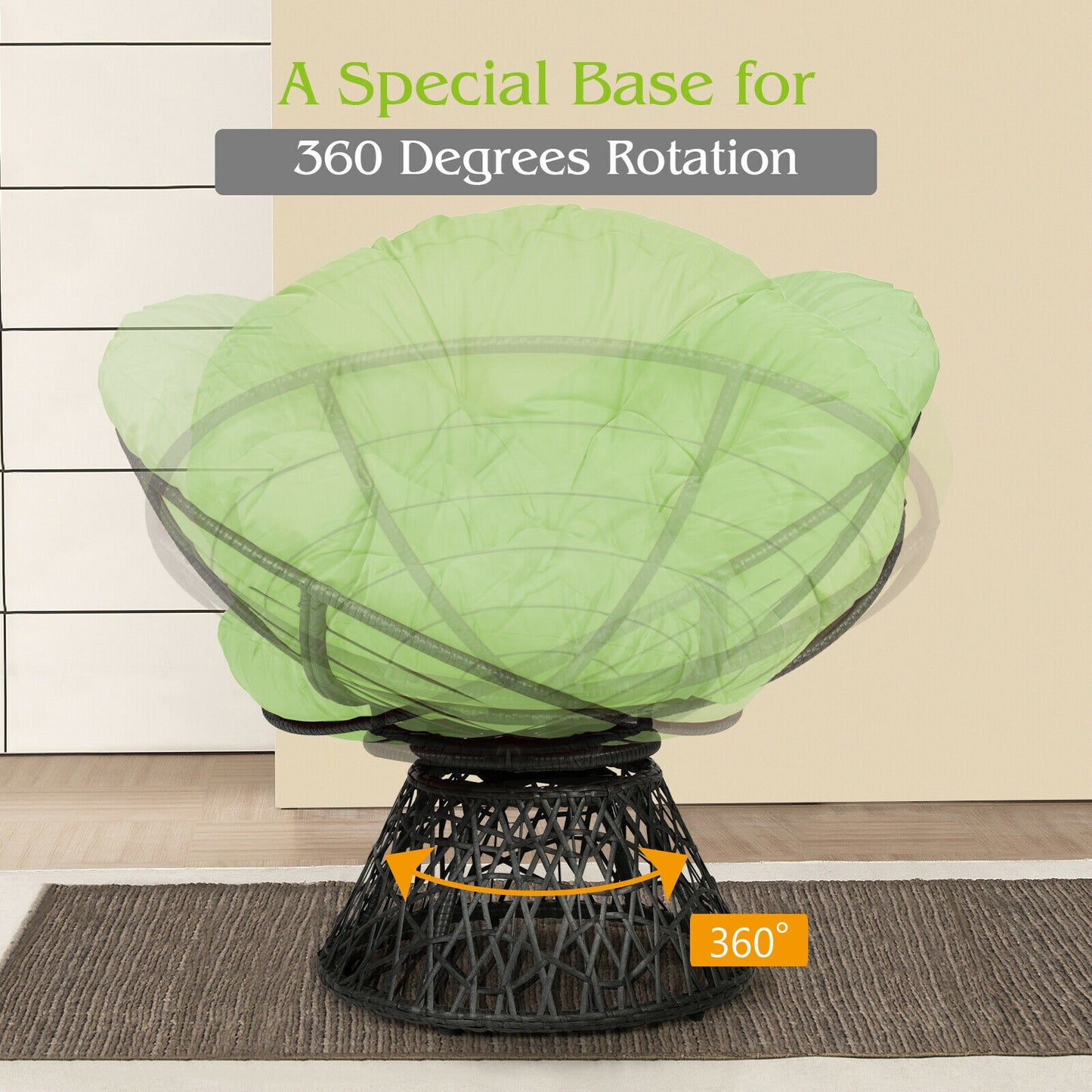 Rattan Papasan Chair with 360° Swivel and Cushion