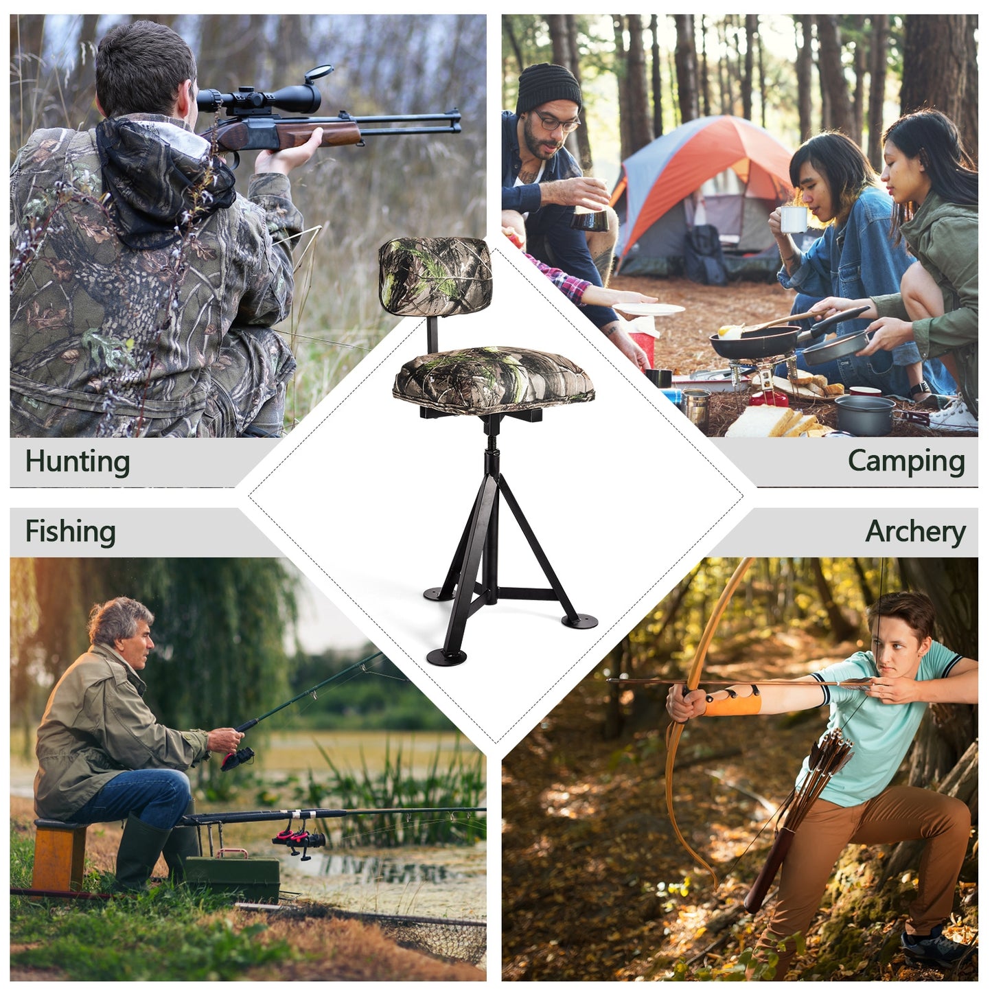 Swivel Hunting Chair with Detachable Backrest and Tripod Base