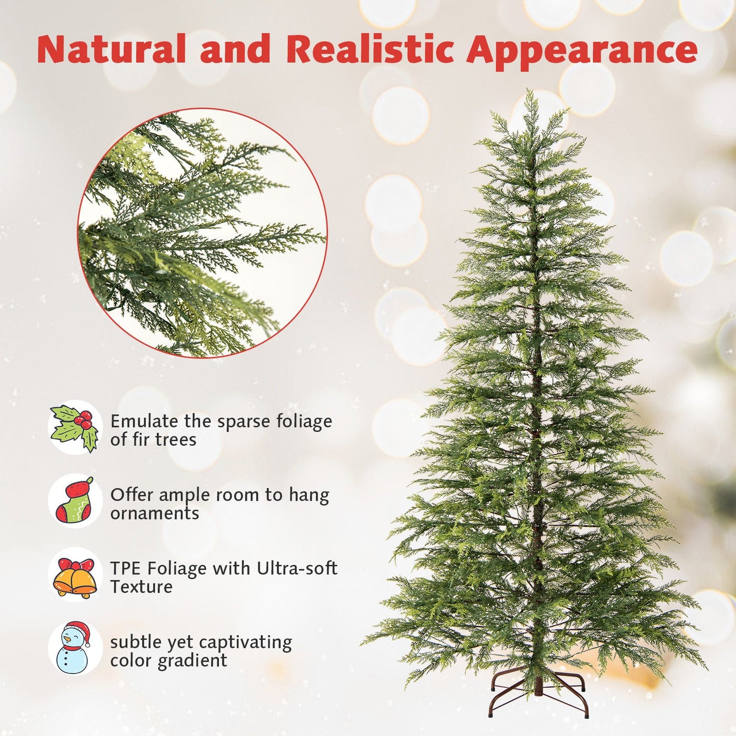 7.5 Feet Artificial Christmas Tree with Branch Tips and Colorful LED Lights