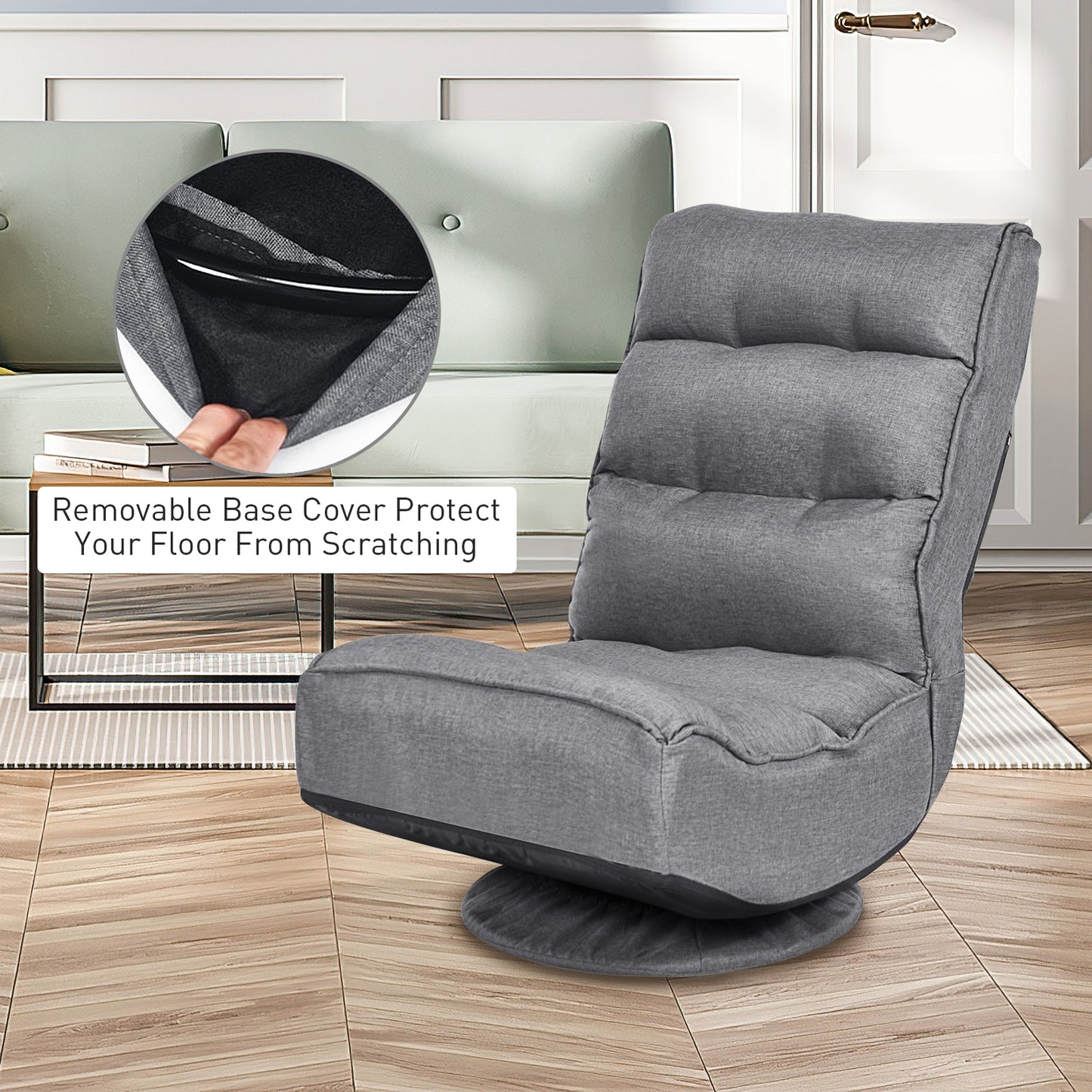 Folding Floor Gaming Chair with 360° Swivel Base