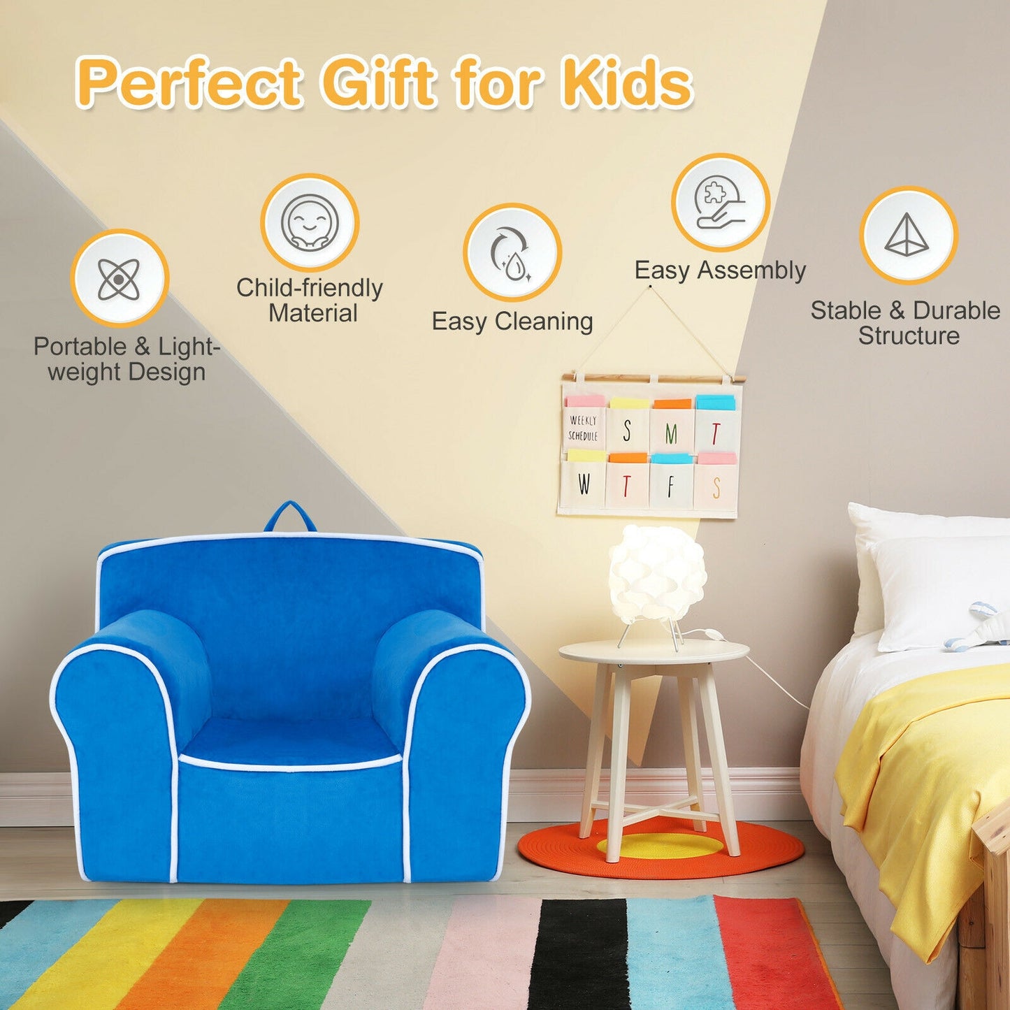 Kids Upholstered Sofa with Velvet Fabric - Blue