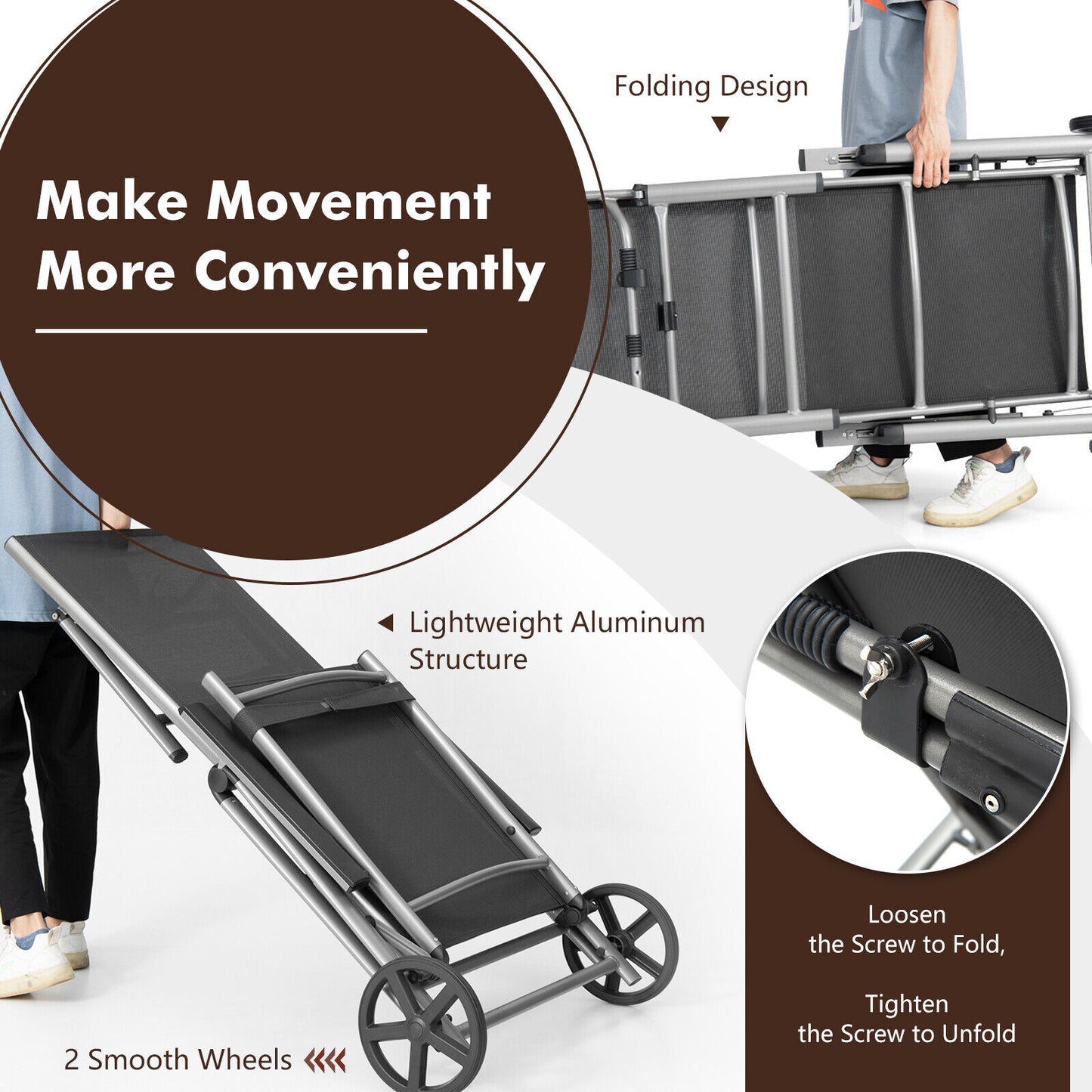 Adjustable Folding Chaise Lounge Chair with Wheels