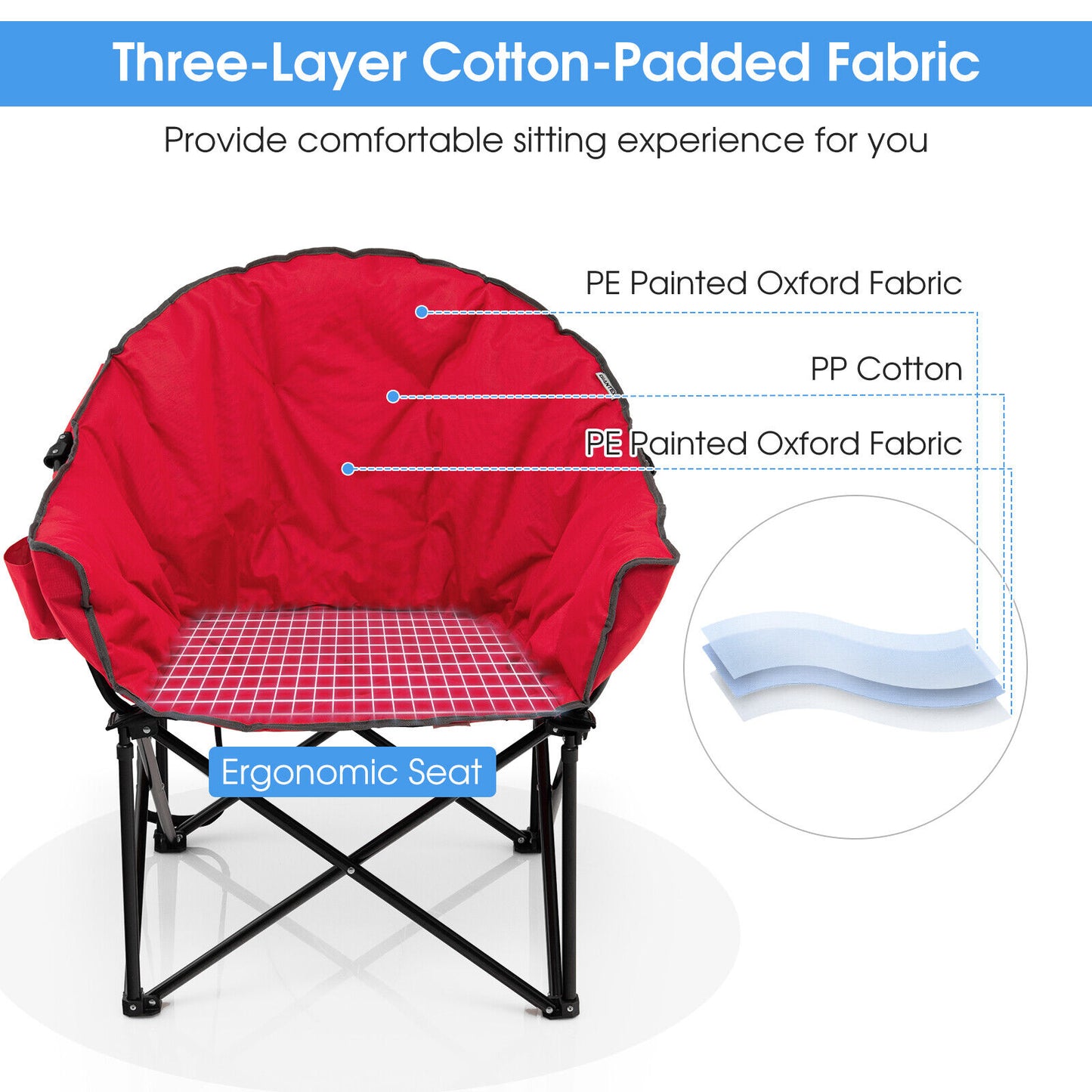 Folding Moon Chair with Padded Seat and Carrying Bag