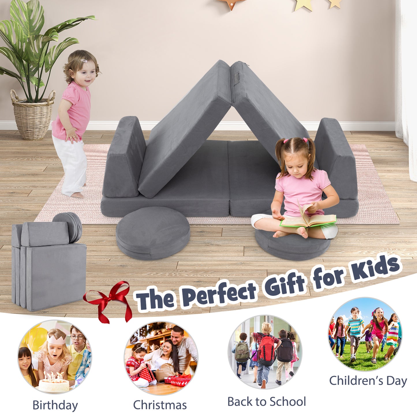 Modular Kids Play Couch Set 6-Piece with Washable Covers