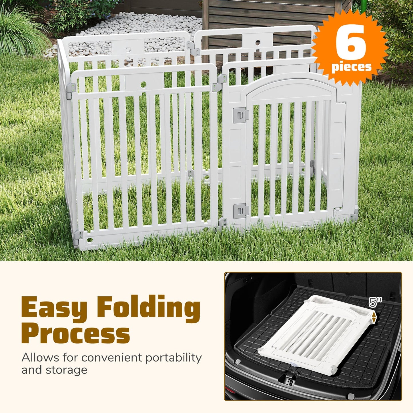 6-Panel Tall Dog Playpen Foldable Pet Fence with Locking Door-White