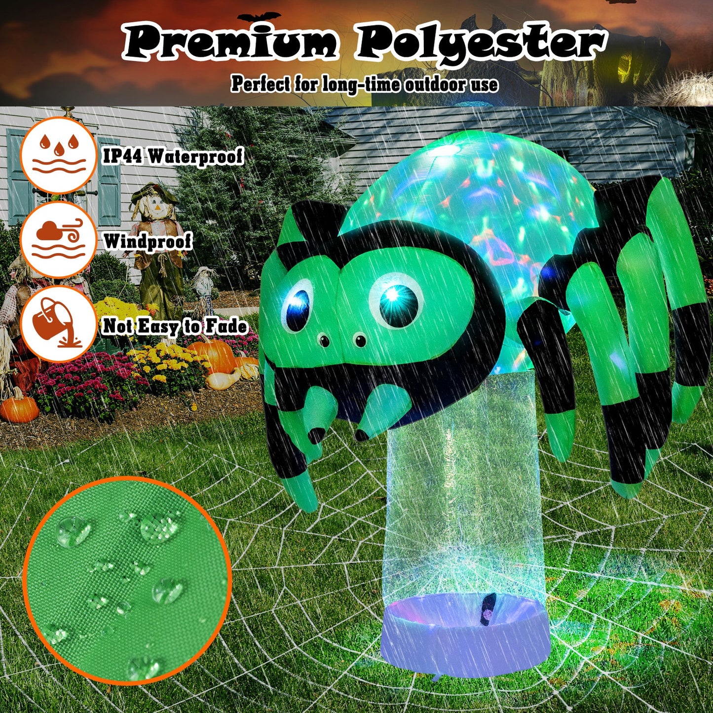 6 Feet Halloween Inflatable Spider with 3 Color Rotating Light