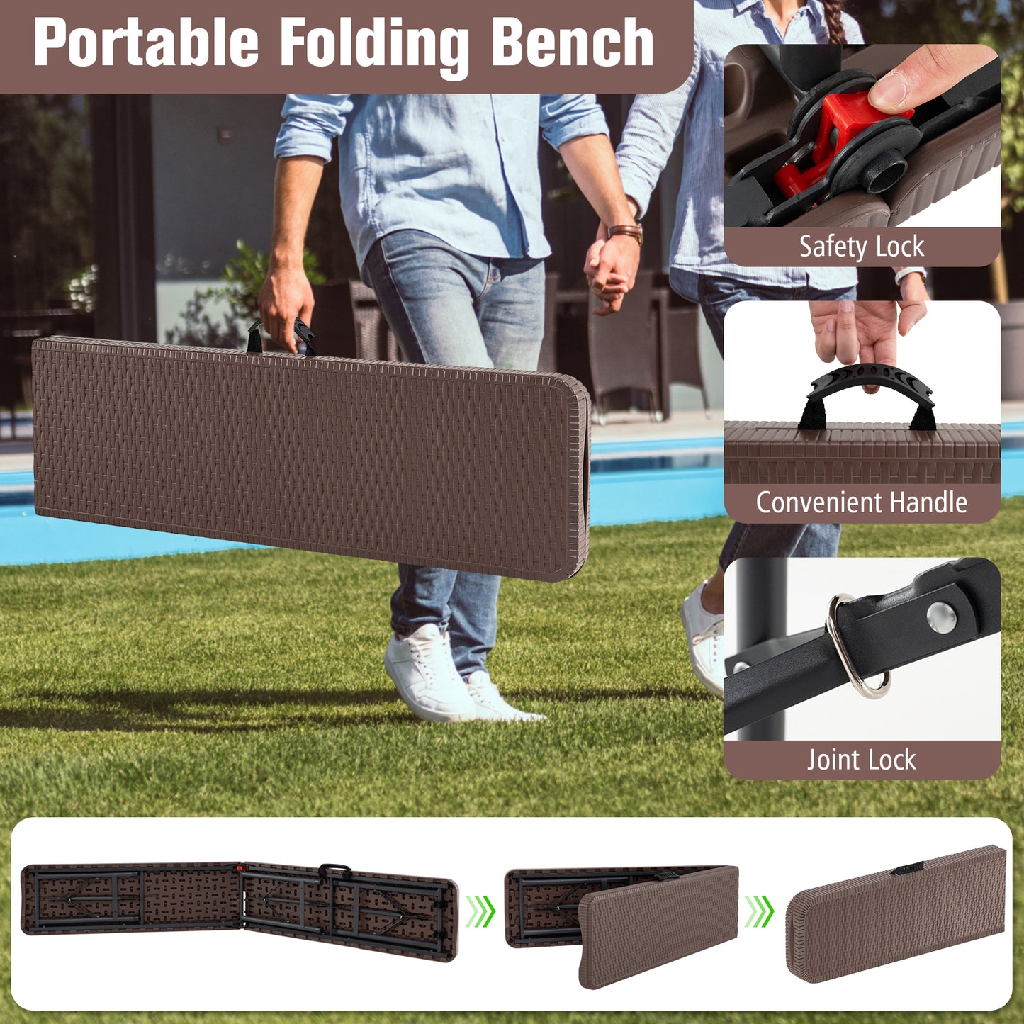 6 ft Folding Bench with 1320 lb Capacity and Handle