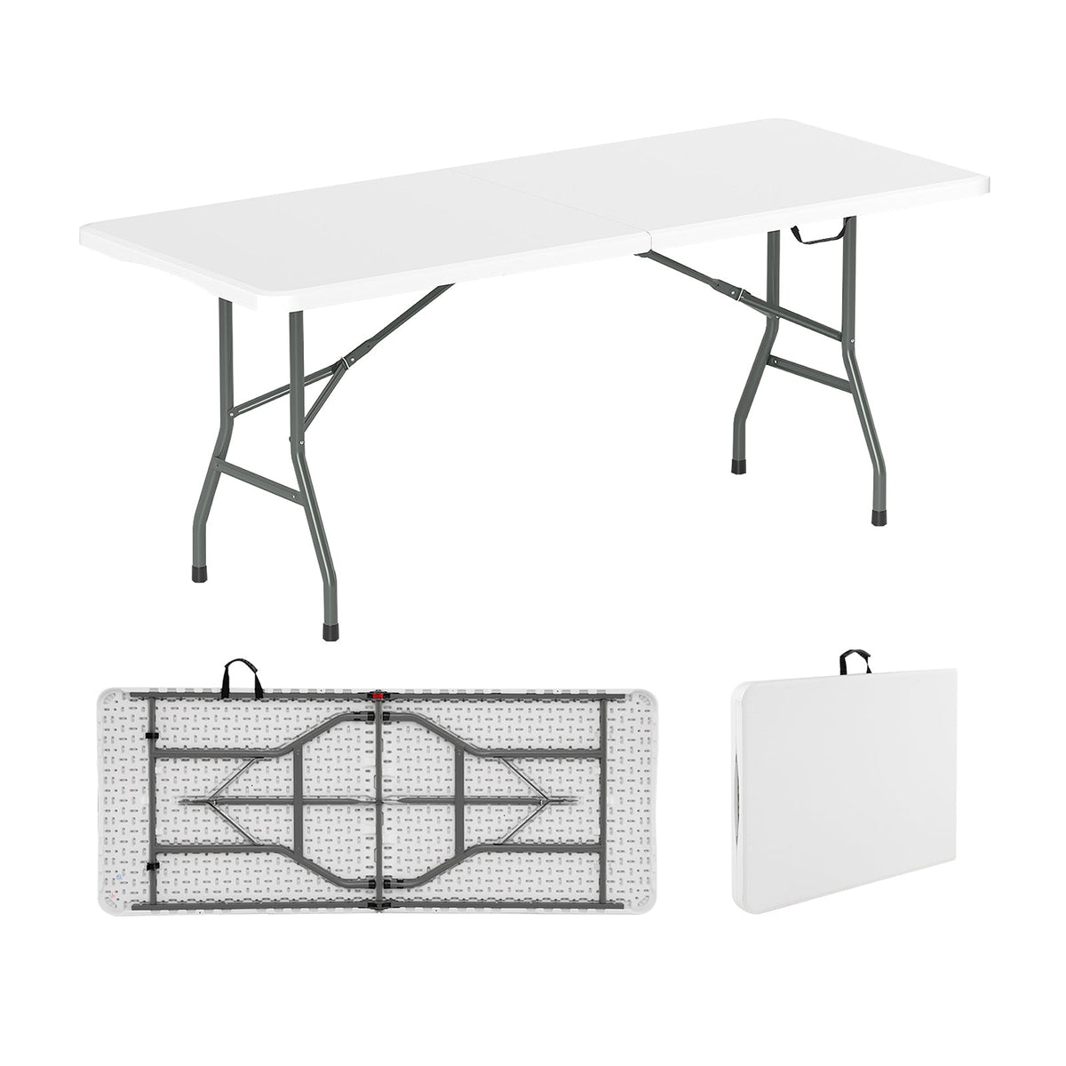 6 ft Portable Folding Table 350 LBS Fold-in-Half Table with HDPE Tabletop