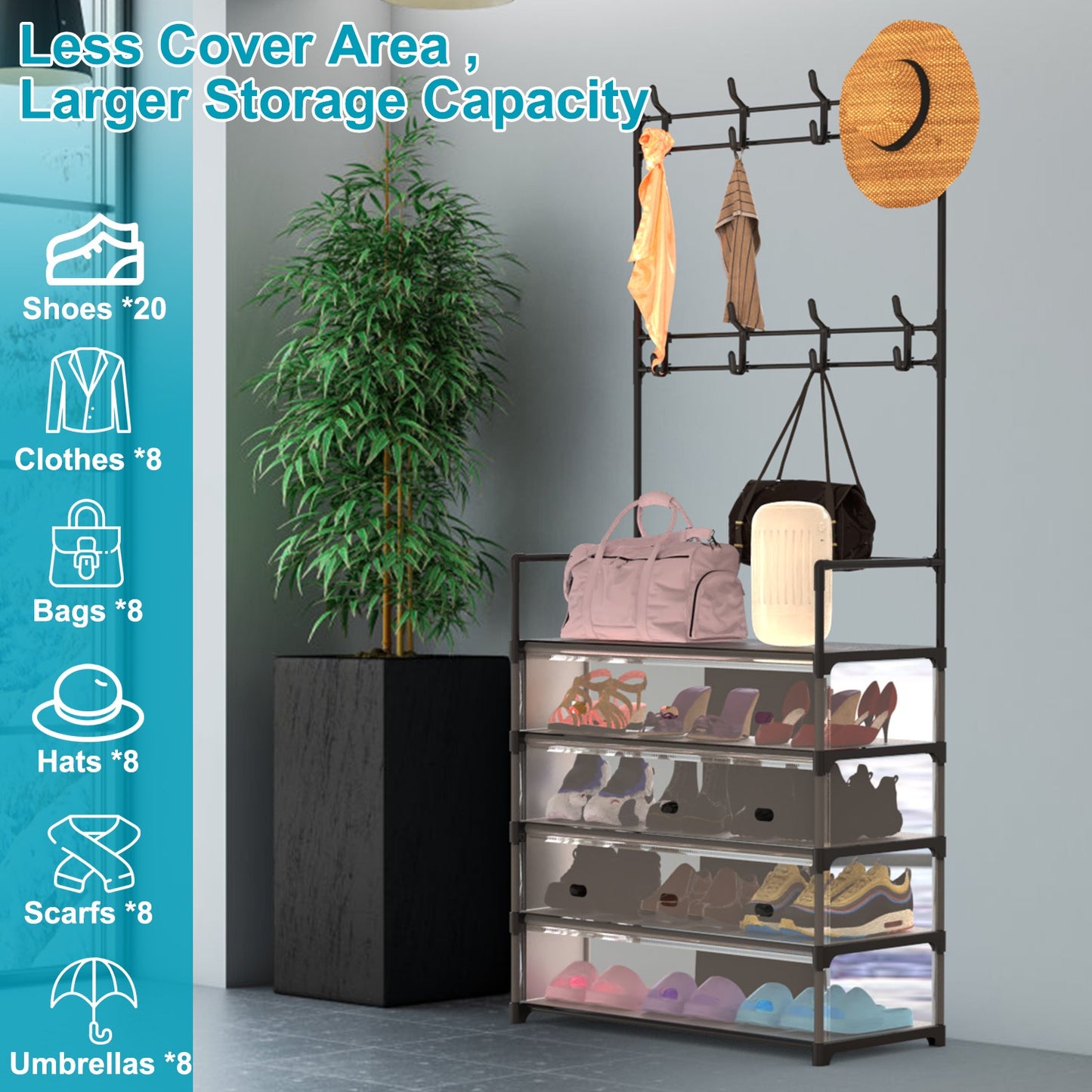 5-Tier Entryway Hall Tree with Coat Hooks & Shoe Storage