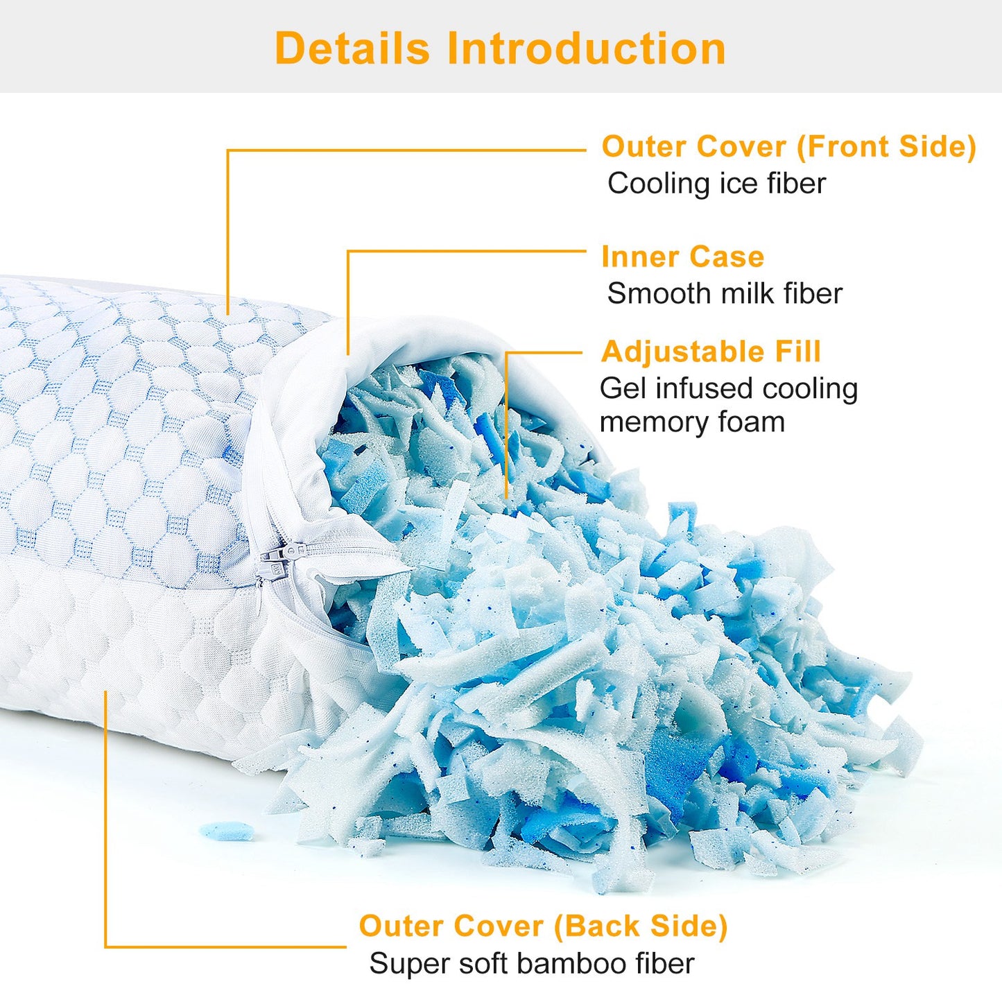 Cooling Memory Foam Pillow with Adjustable Fill