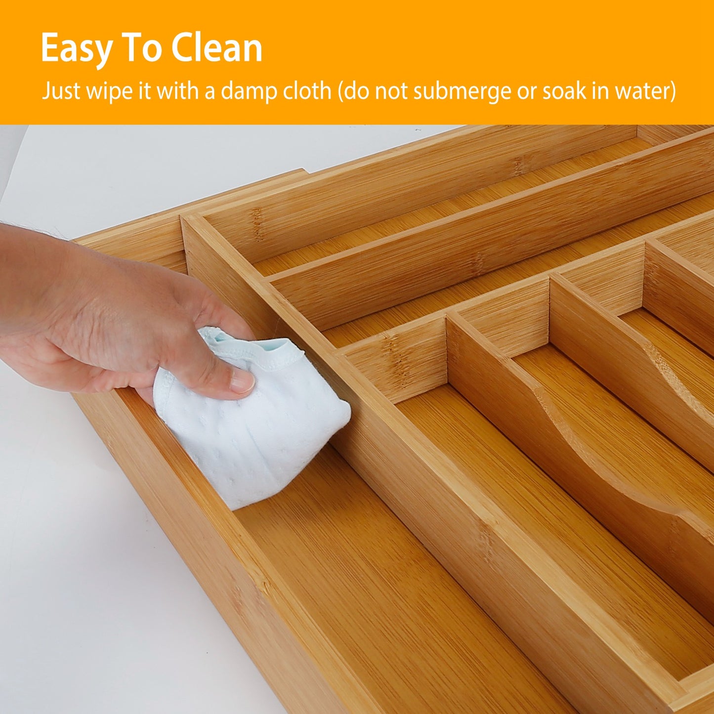 Expandable Bamboo Drawer Organizer with 9 Compartments