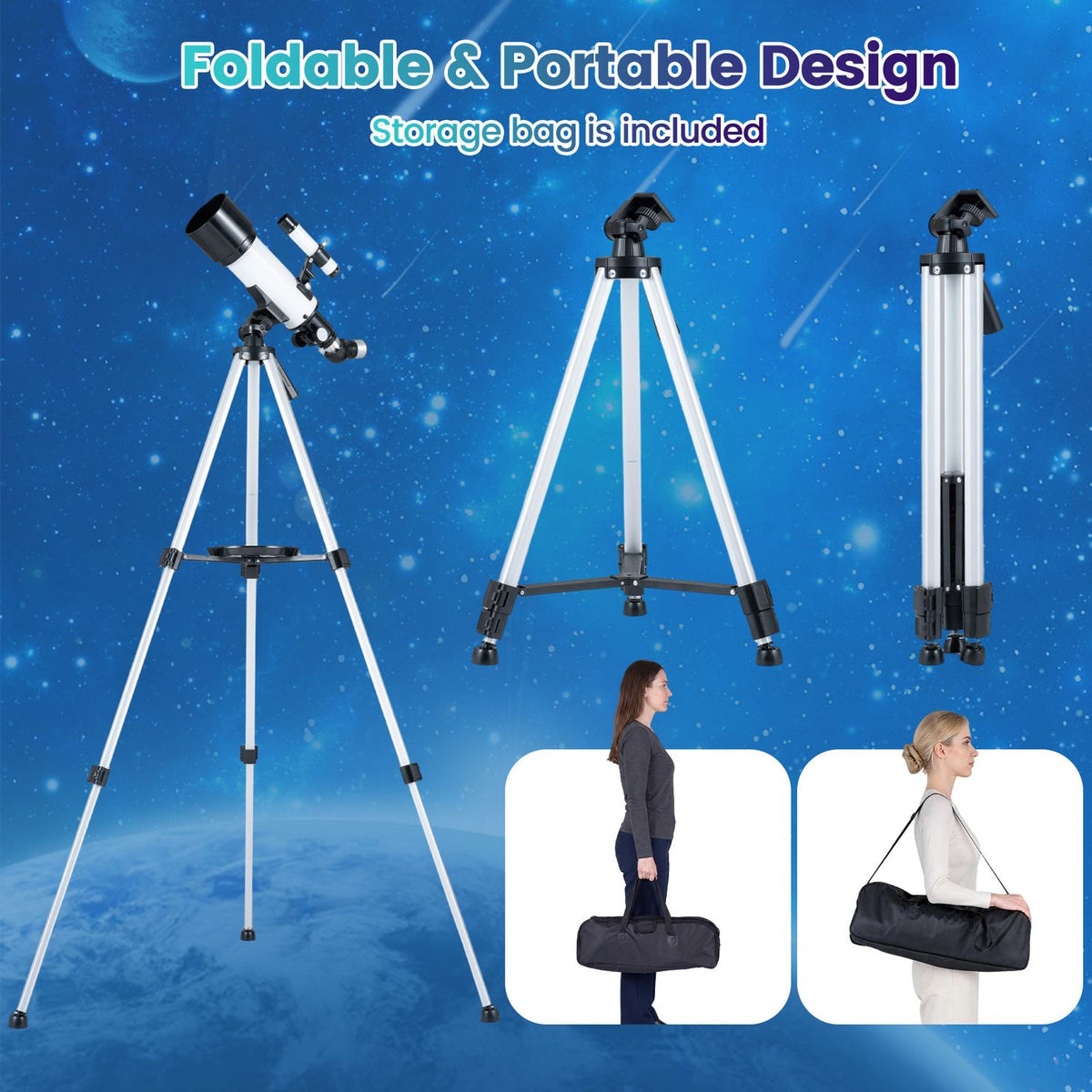 70 MM Aperture Refractor Telescope with Adjustable Tripod-Silver