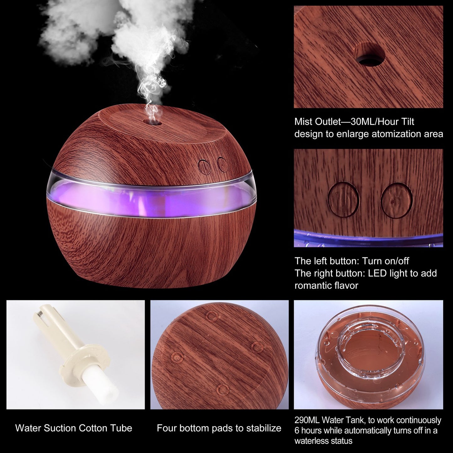 Ultrasonic Aroma Essential Oil Diffuser Wood Grain