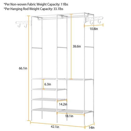 Freestanding Garment Rack with Shelves and Hanging Rods