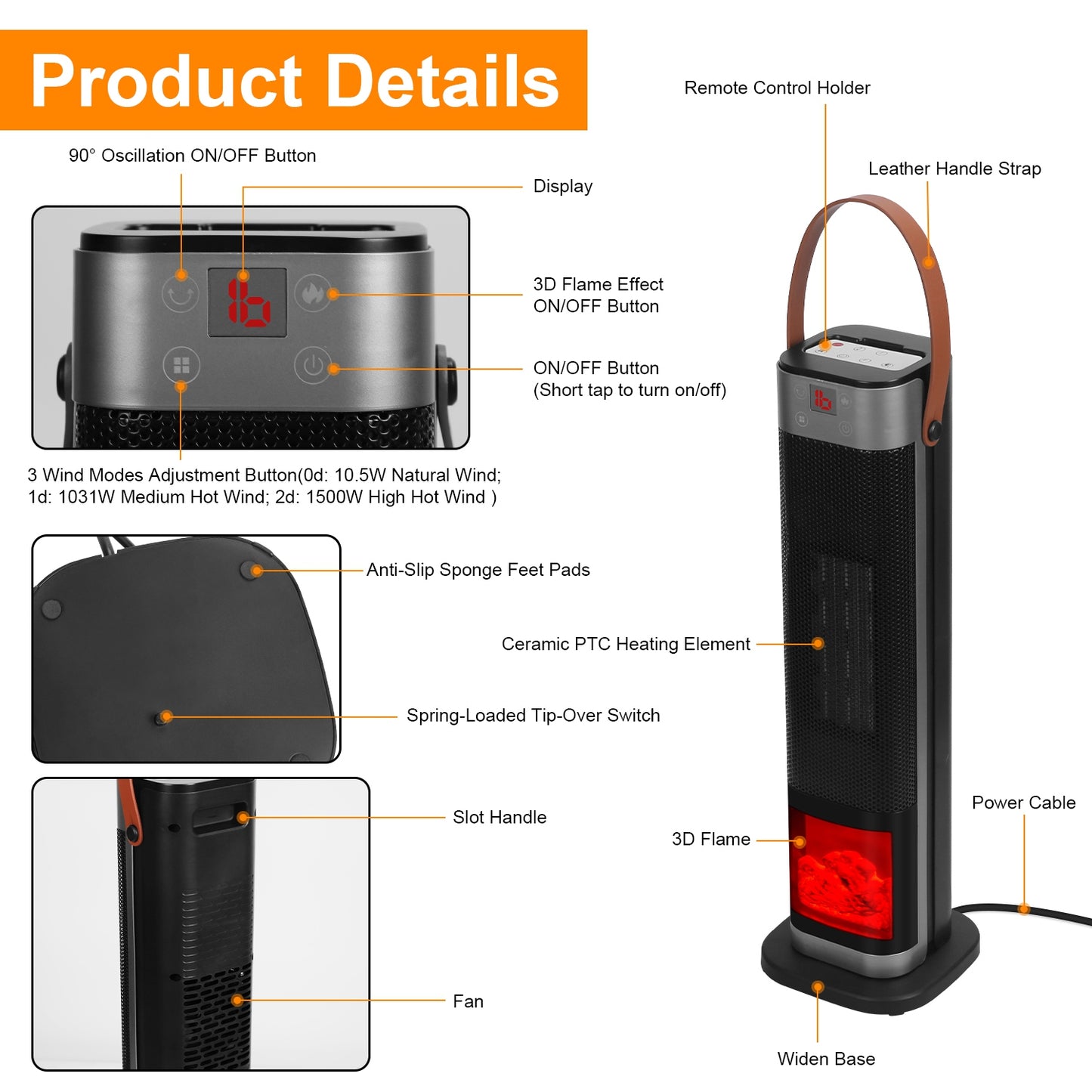 Oscillating Ceramic Tower Space Heater with Remote Control