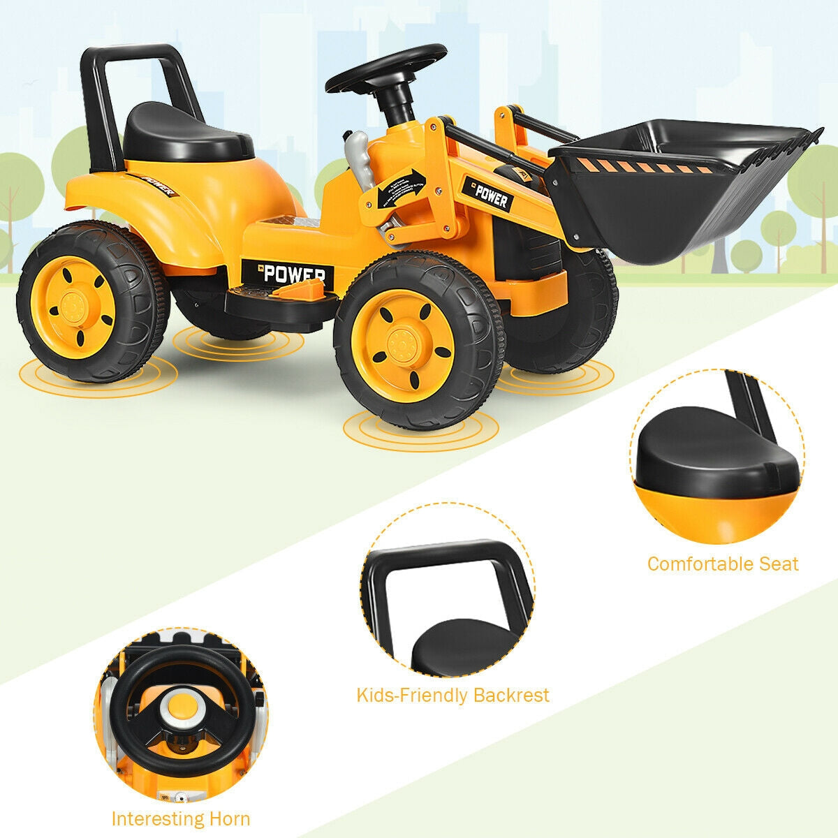 Kids Ride On Excavator Digger 6V Battery Powered Tractor-Yellow