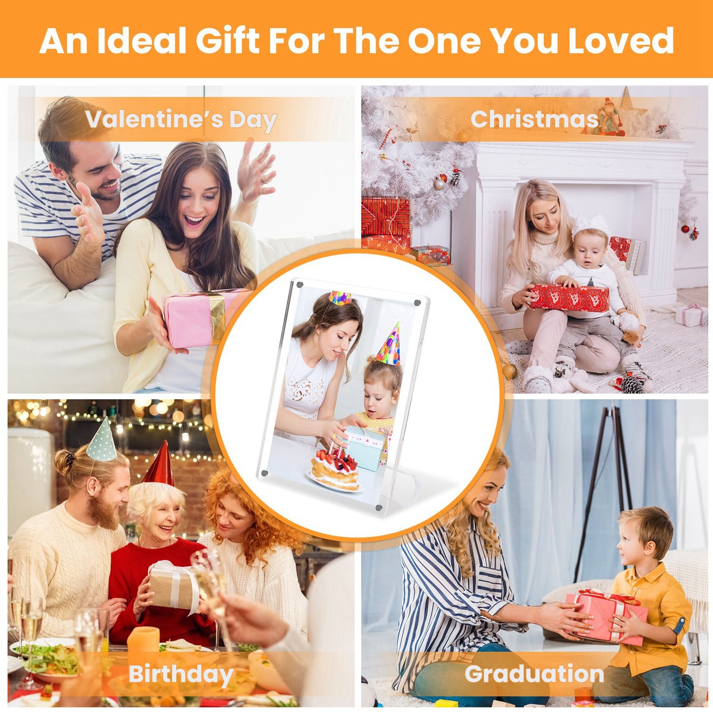 Acrylic Photo Frames 5x7 Inch - Set of 4 Magnetic Frameless