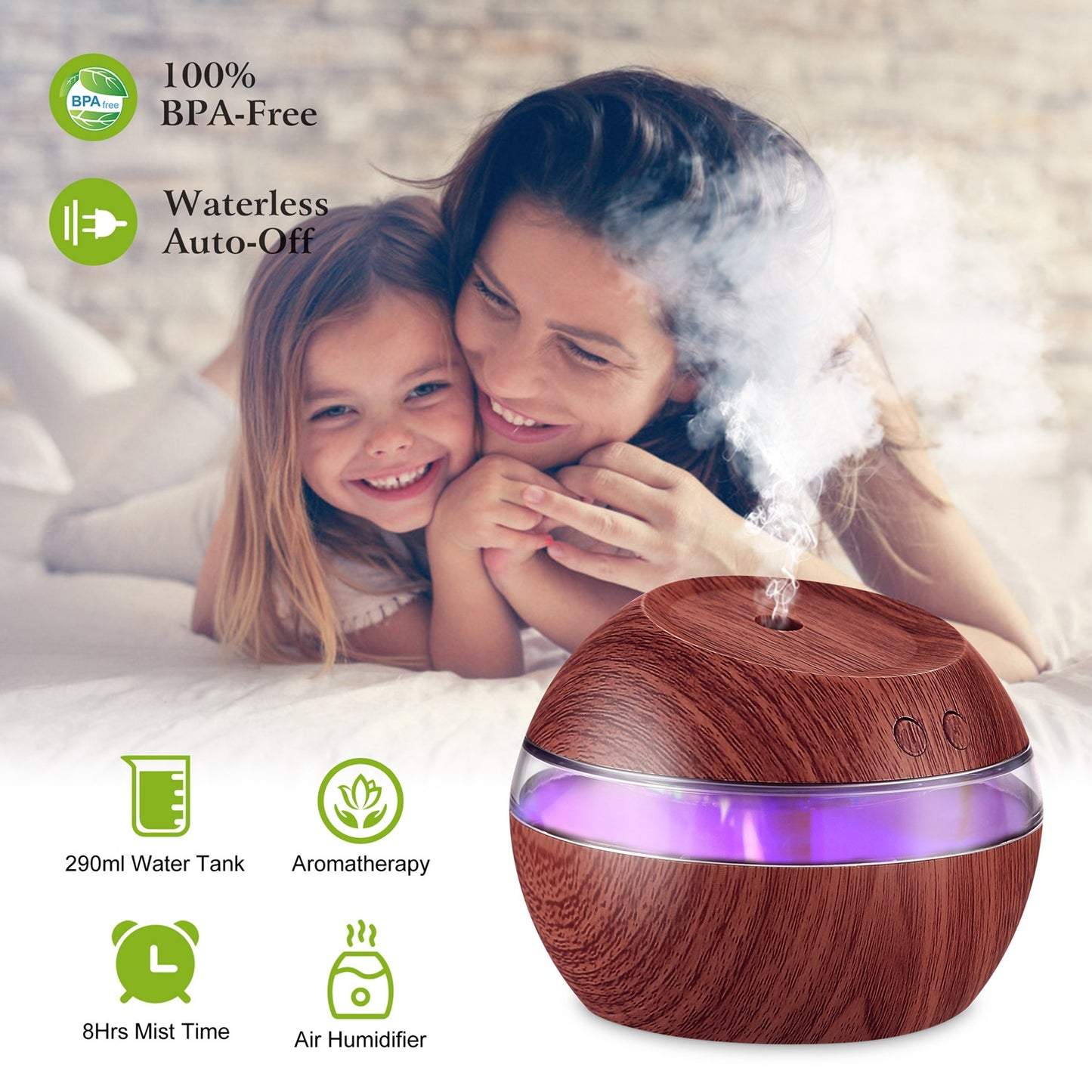 Ultrasonic Aroma Essential Oil Diffuser Wood Grain