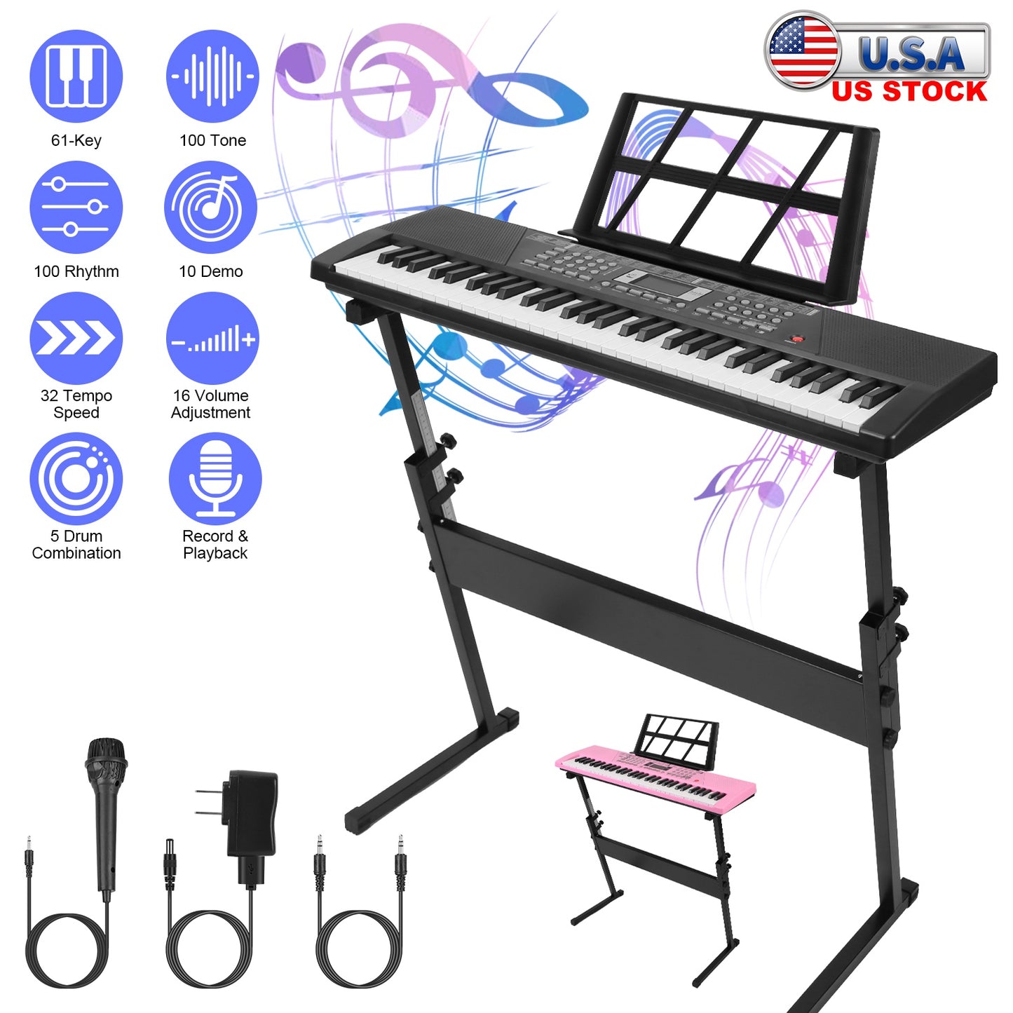 61-Key Digital Music Keyboard with Microphone & Stand
