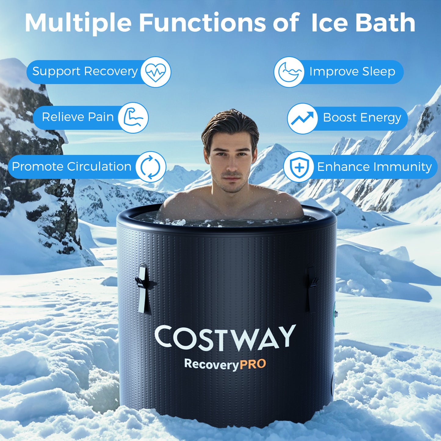79 Gal Water Chiller Compatible Cold Plunge Tub with Cover-Black