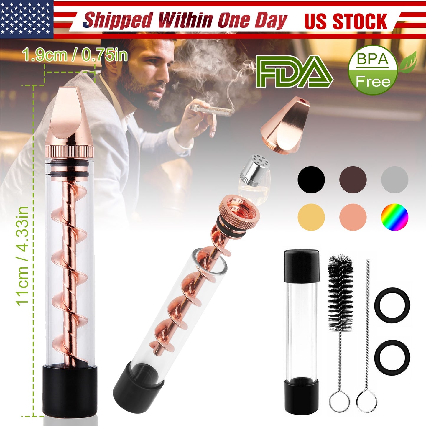 Twisty Glass Blunt Pipe with Grinder and Cleaning Kit