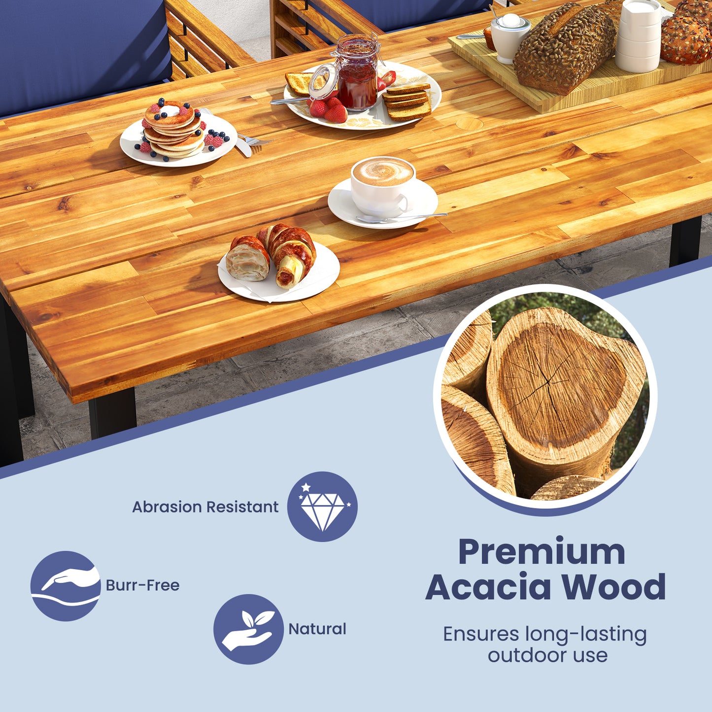7-Piece Acacia Wood Patio Dining Set with Cushions