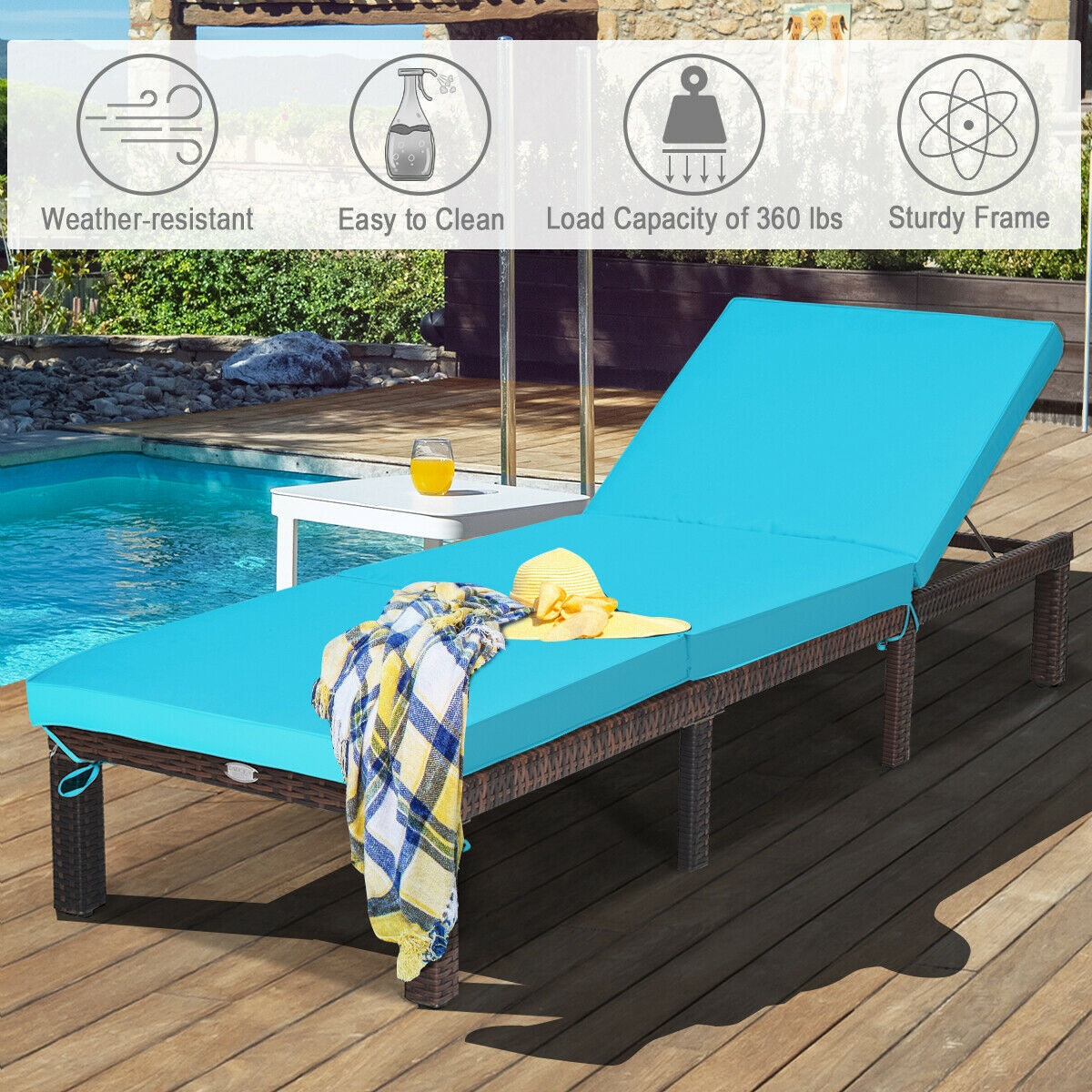Adjustable Rattan Chaise Lounge with Cushion