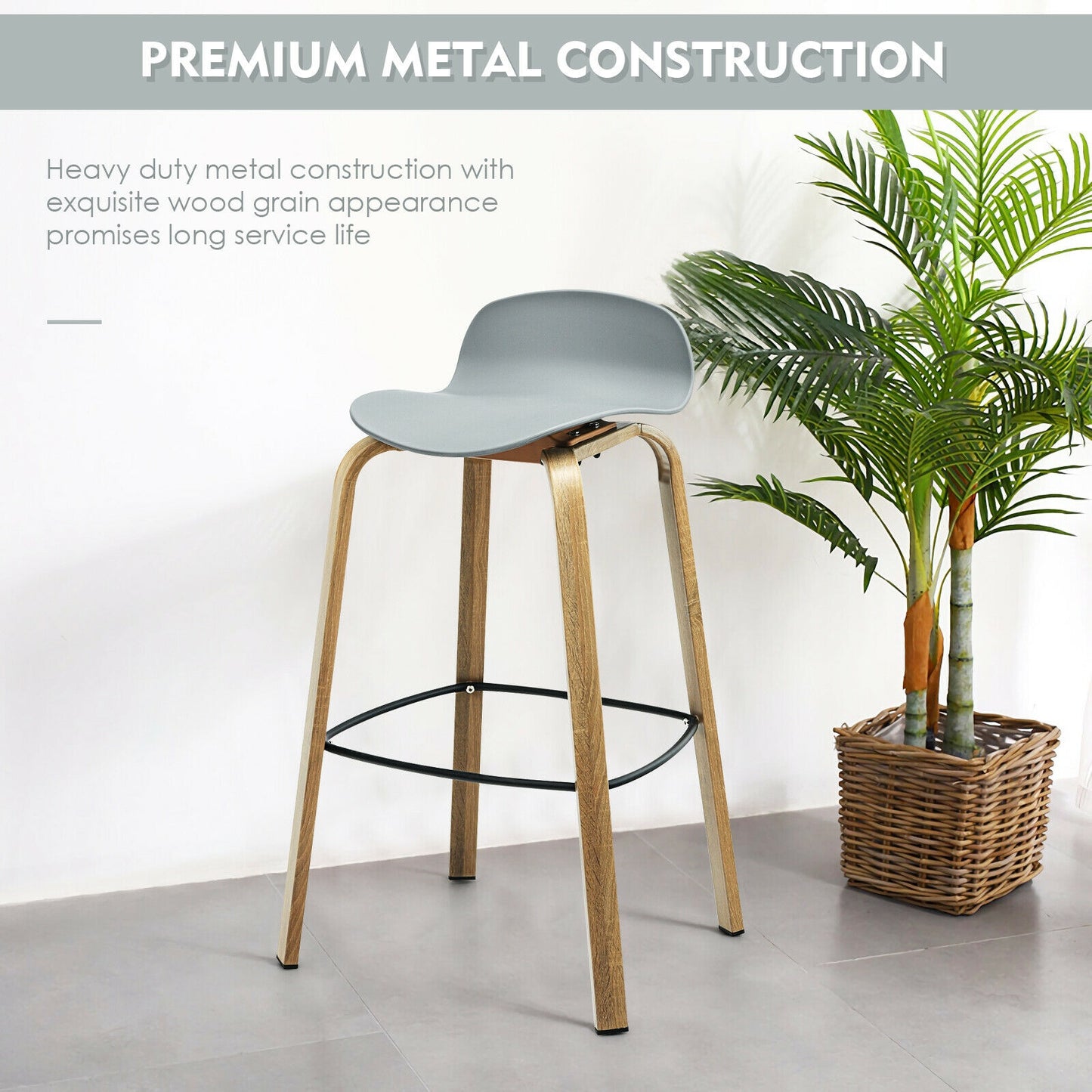 Modern Low Back Bar Stools Set of 2 with Metal Legs