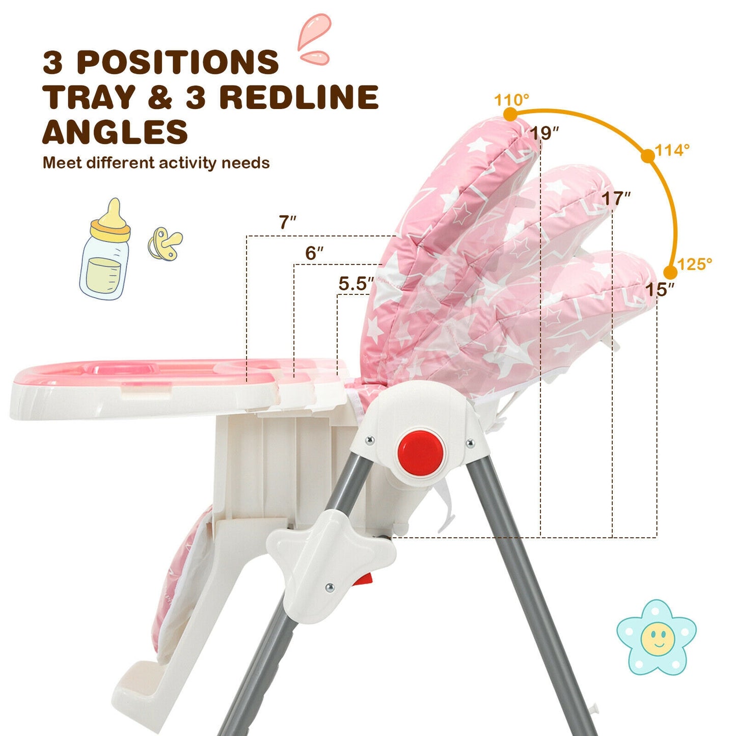 Folding Baby High Chair with 6-Level Height Adjustment