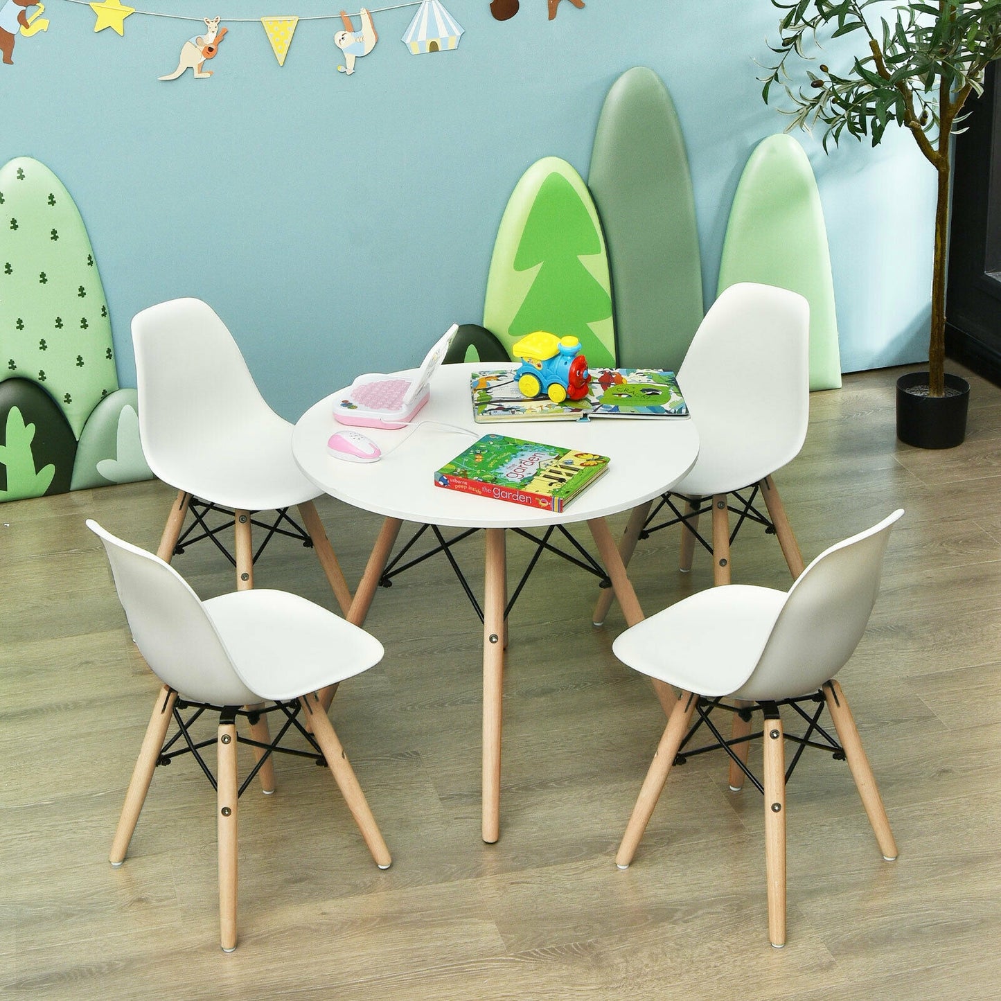Kids Dining Chairs Set of 4 with Wood Legs