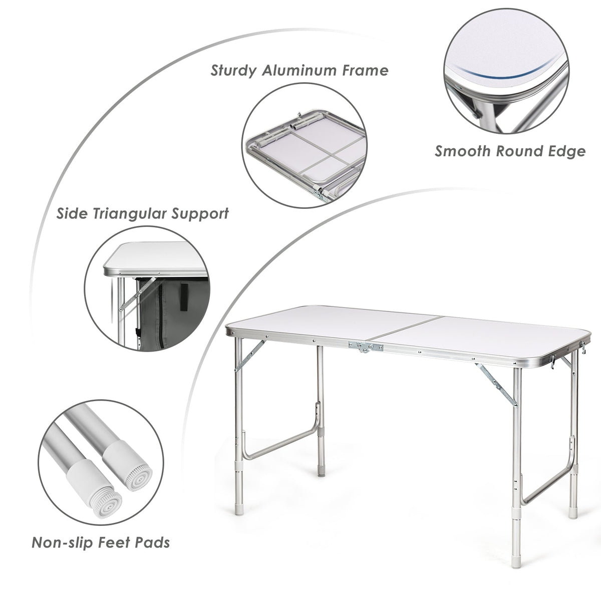 Height Adjustable Folding Camping Table-Gray