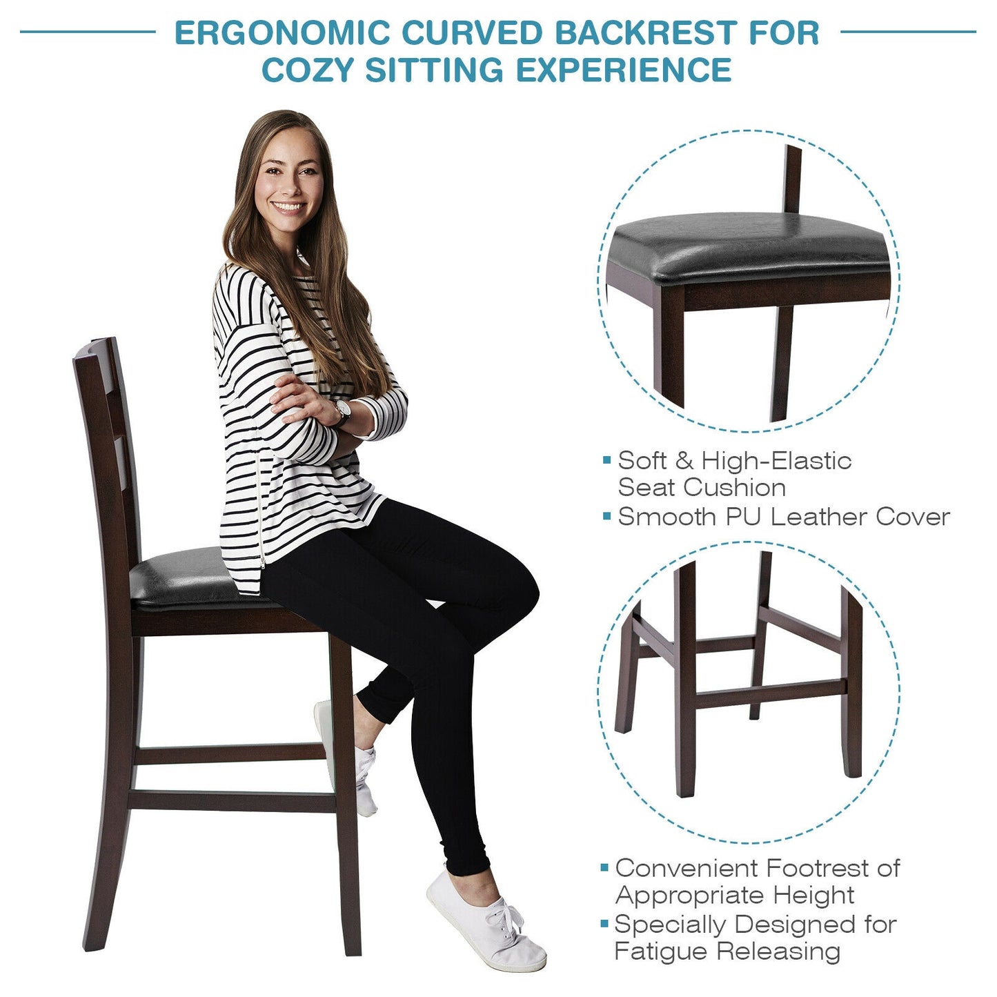 Upholstered Bar Stools Set of 2 with PU Leather Seats
