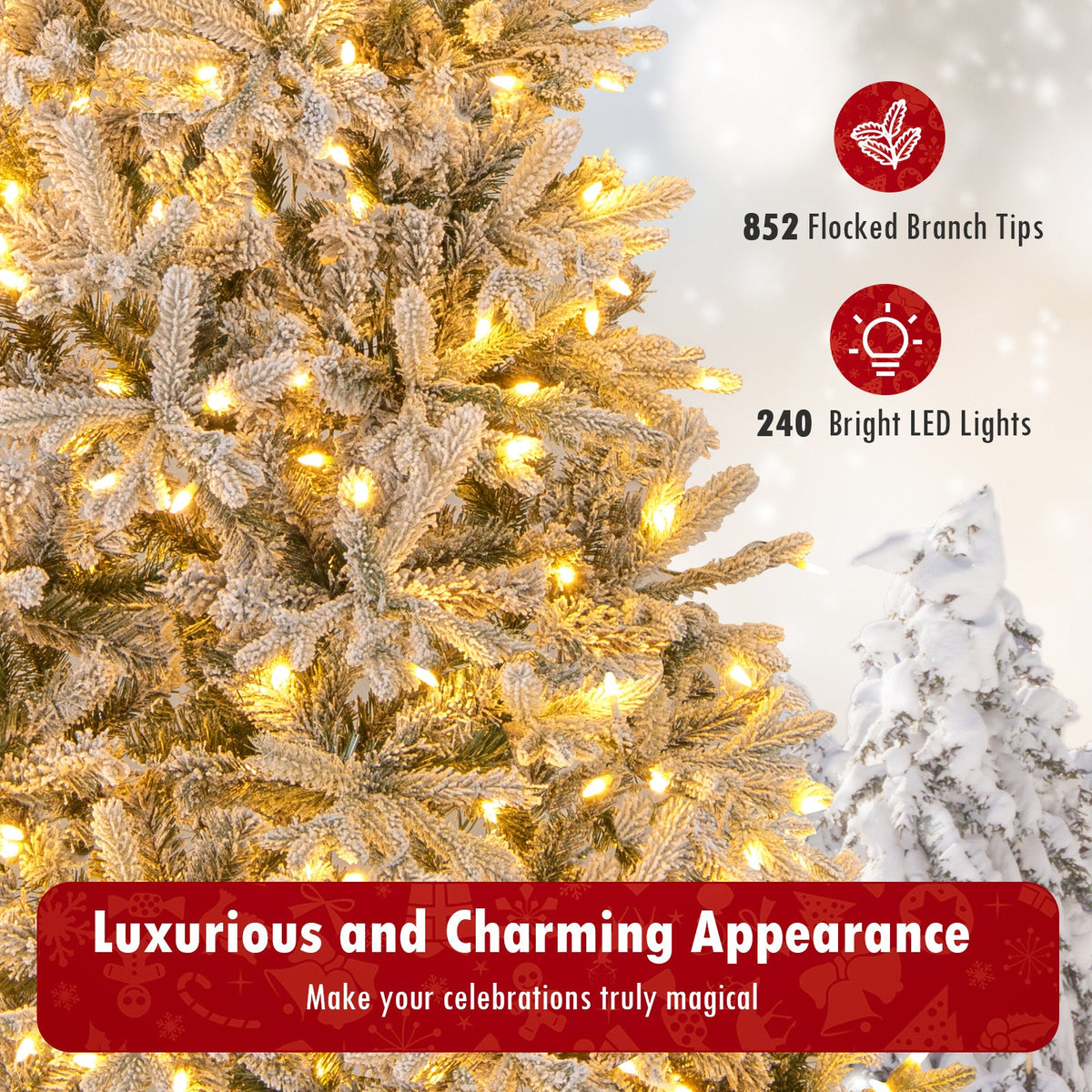 7 Feet Half Artificial Christmas Tree with 852 PE & PVC Branch Tips and 9 Modes-M