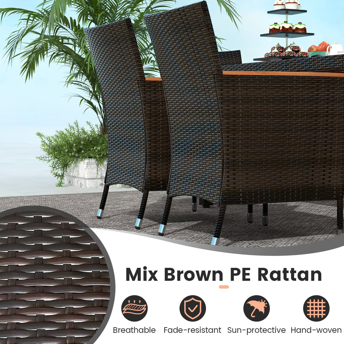 7 Pieces Garden Dining Patio Rattan Set with Cushions for Backyard