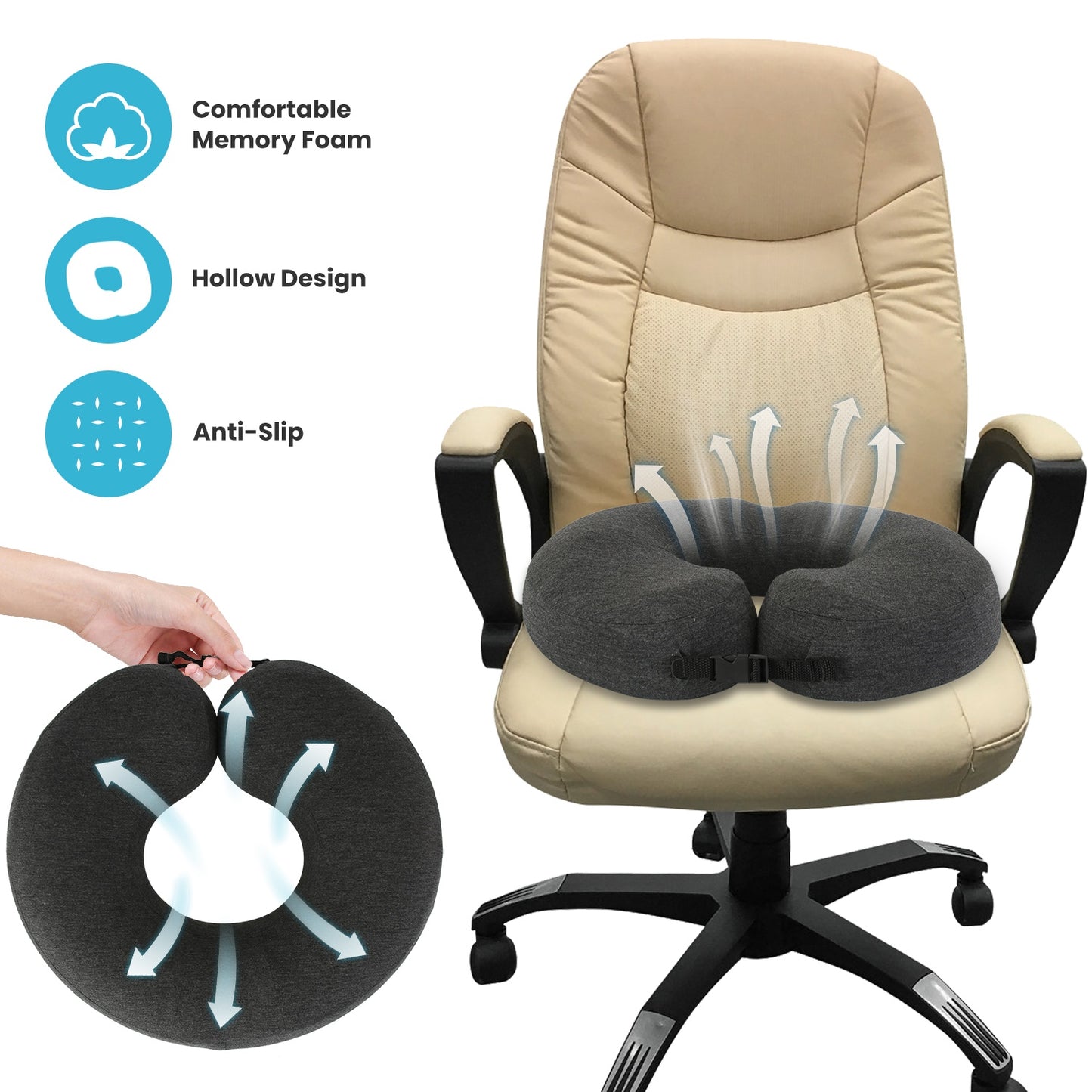Donut Pillow Seat Cushion Memory Foam Donut Chair Cushions Ergonomic Seat Cushion Pad for Coccyx Prostate Sciatica Pelvic Floor Pressure Sores Office