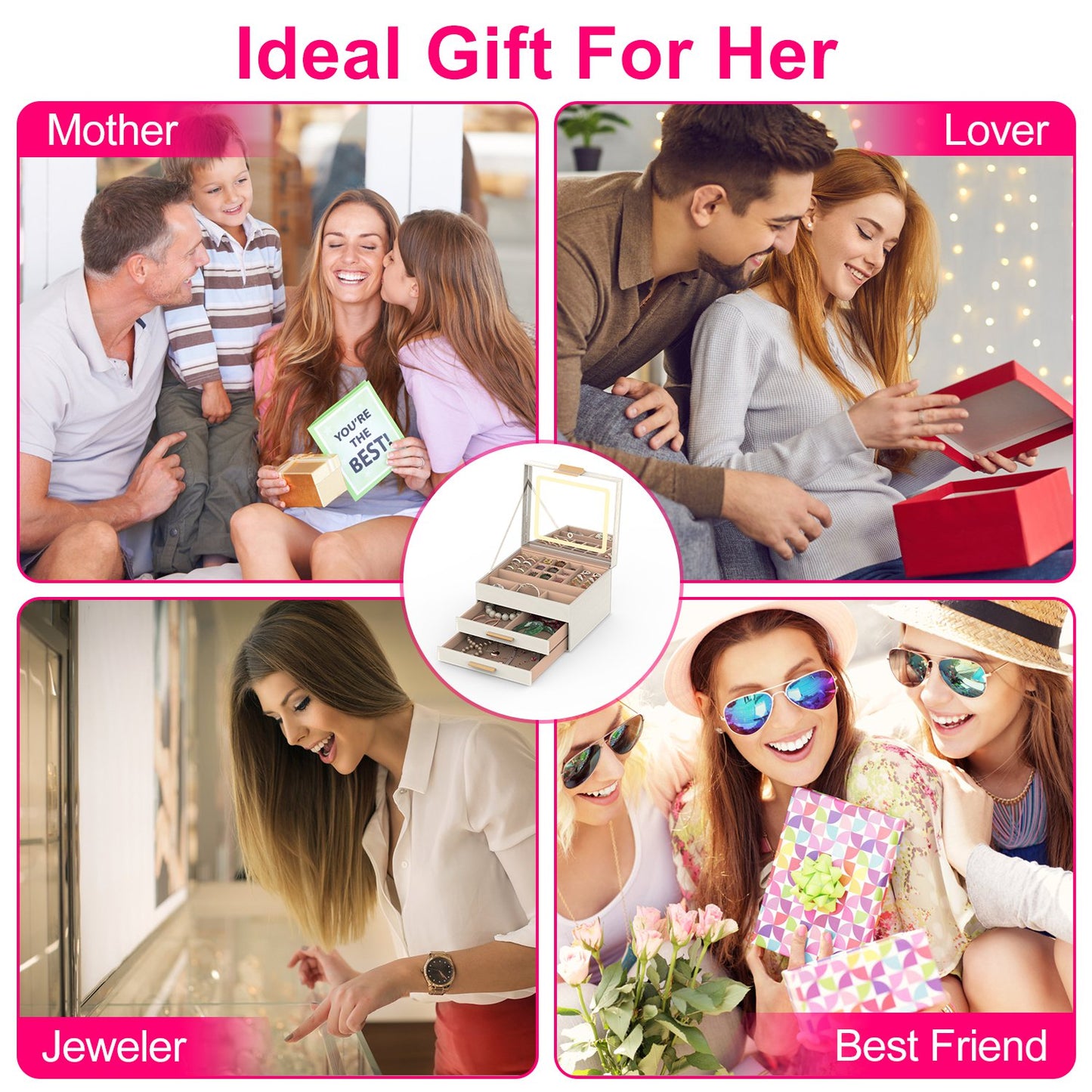 LED Mirror Jewelry Box with 2 Drawers