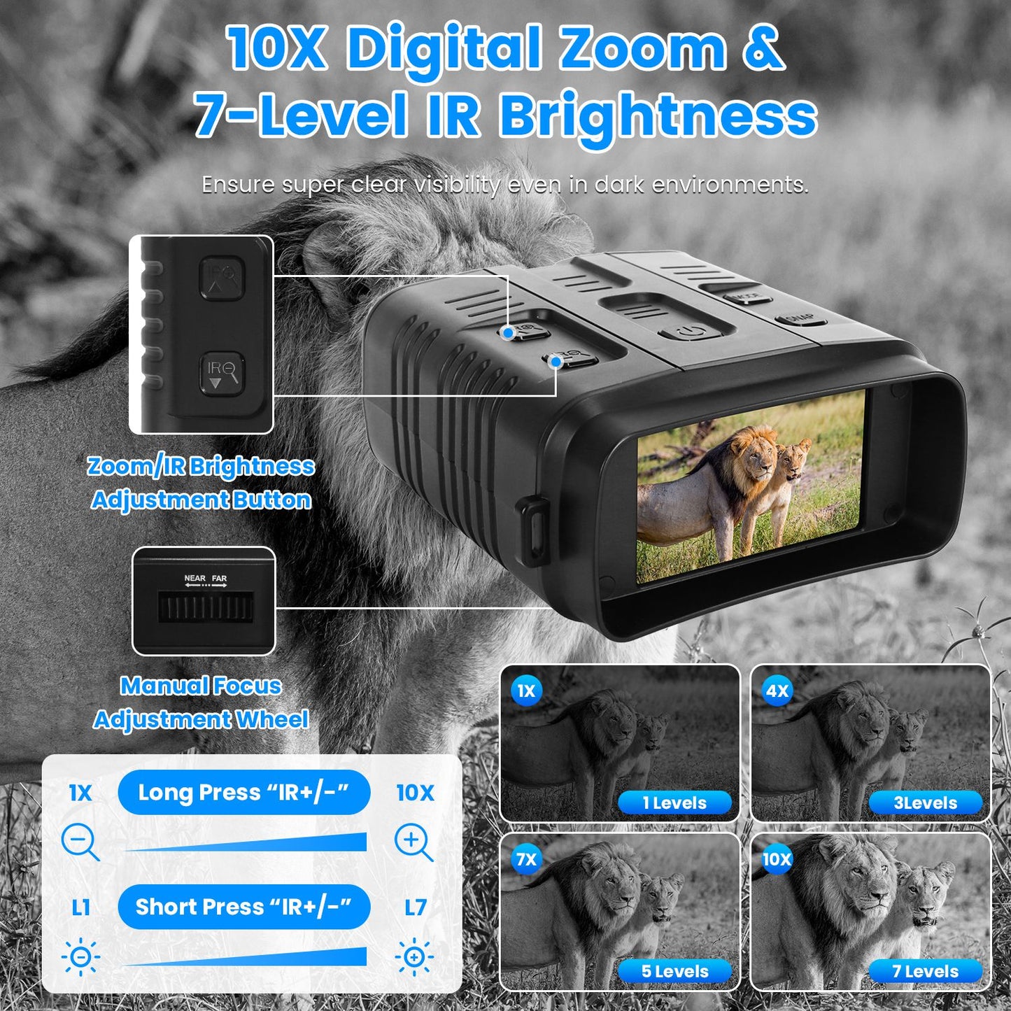 Night Vision Goggles 4K with 10X Zoom and 2624ft Range