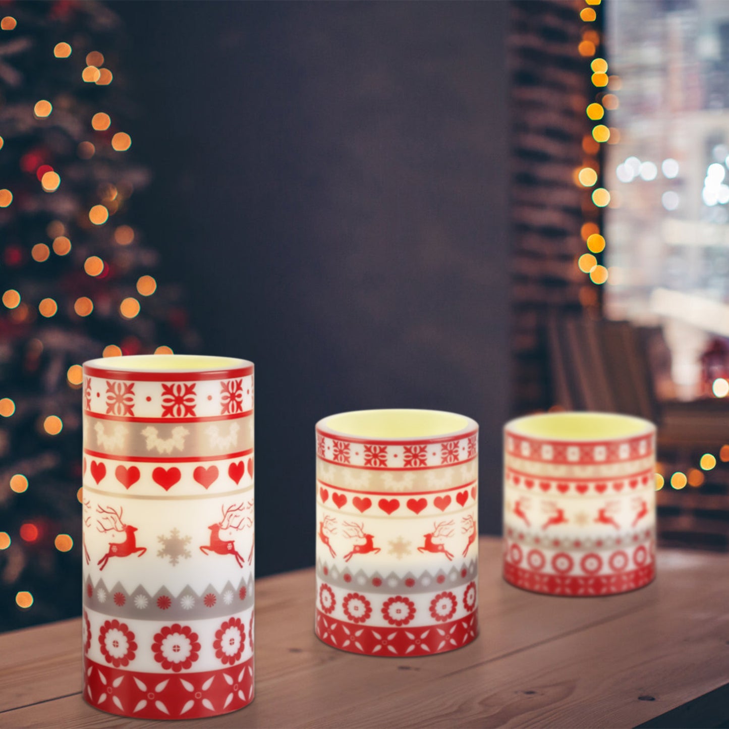 Flameless LED Candles 3-Pack with Remote & Timer - Christmas Deer