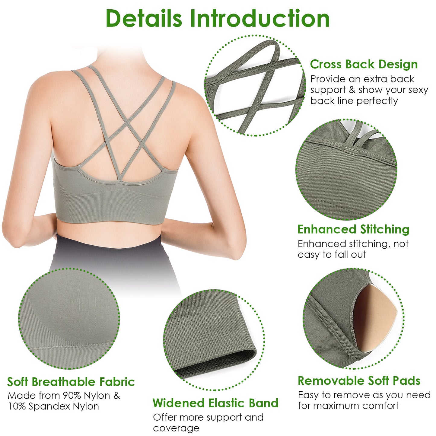 3Packs Women Cross Back Sport Bras Padded Strappy Medium Support Bras Sexy Fitness Tank Tops with Removable Pads for Gym Yoga Workout Running